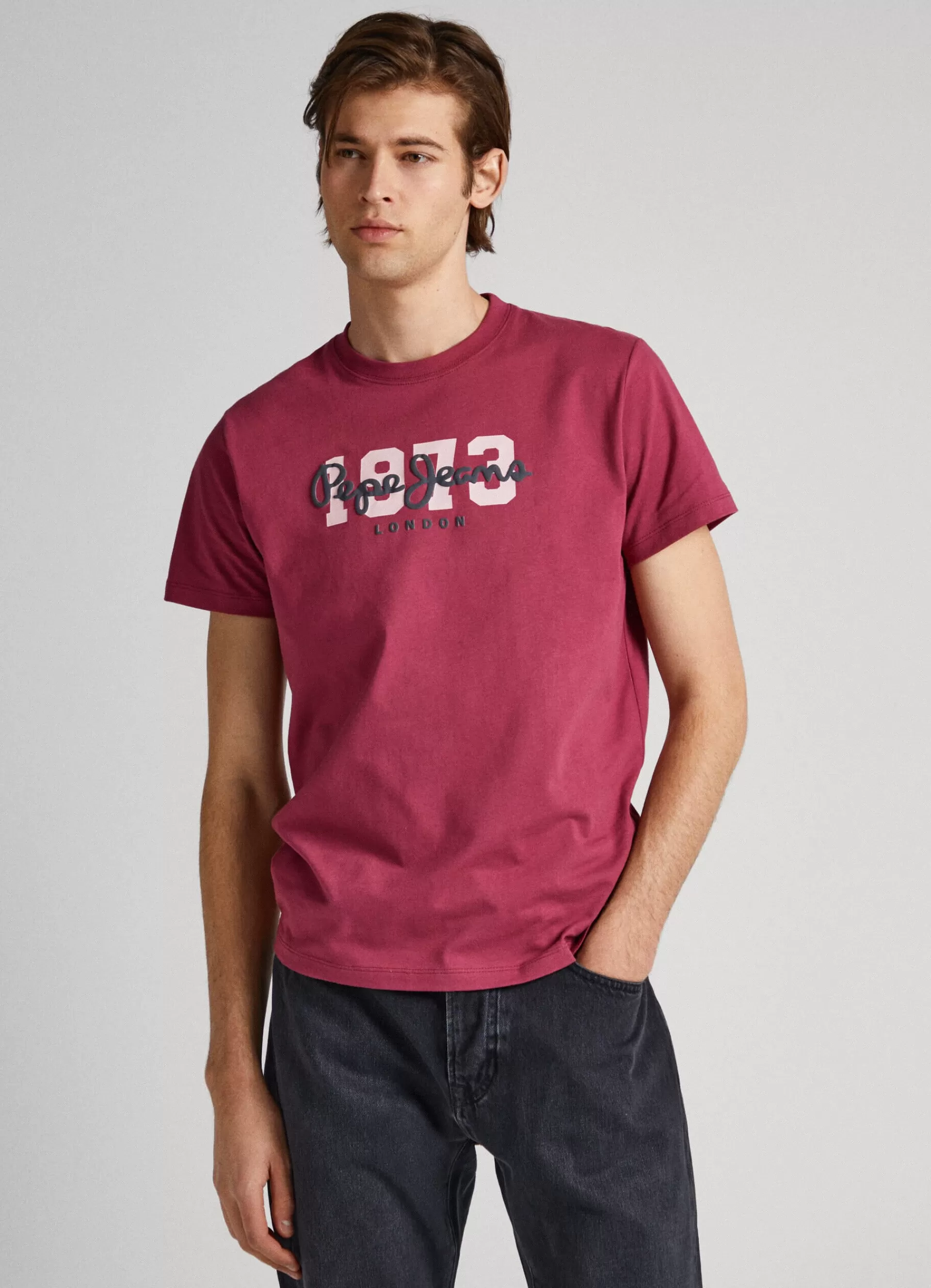 T-shirts*Men Pepe Jeans 1973 LOGO T-SHIRT Crushed Berry Red