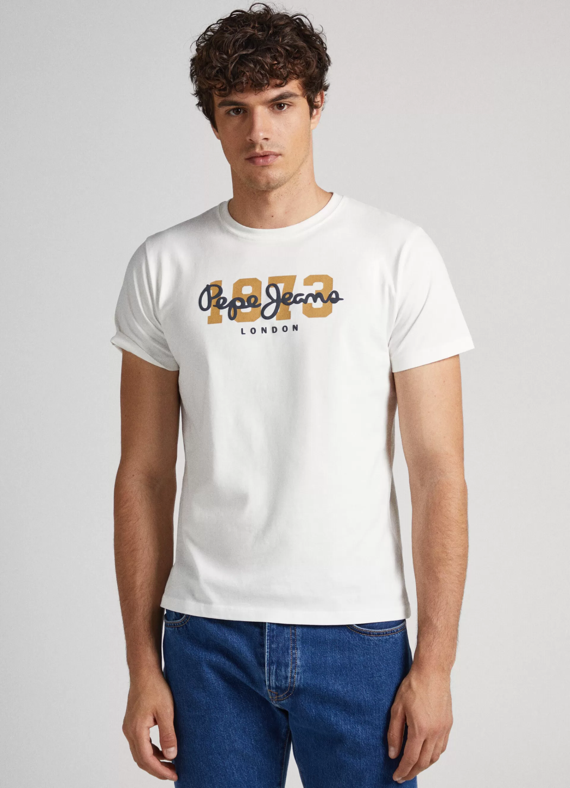 T-shirts*Men Pepe Jeans 1973 LOGO T-SHIRT Off White