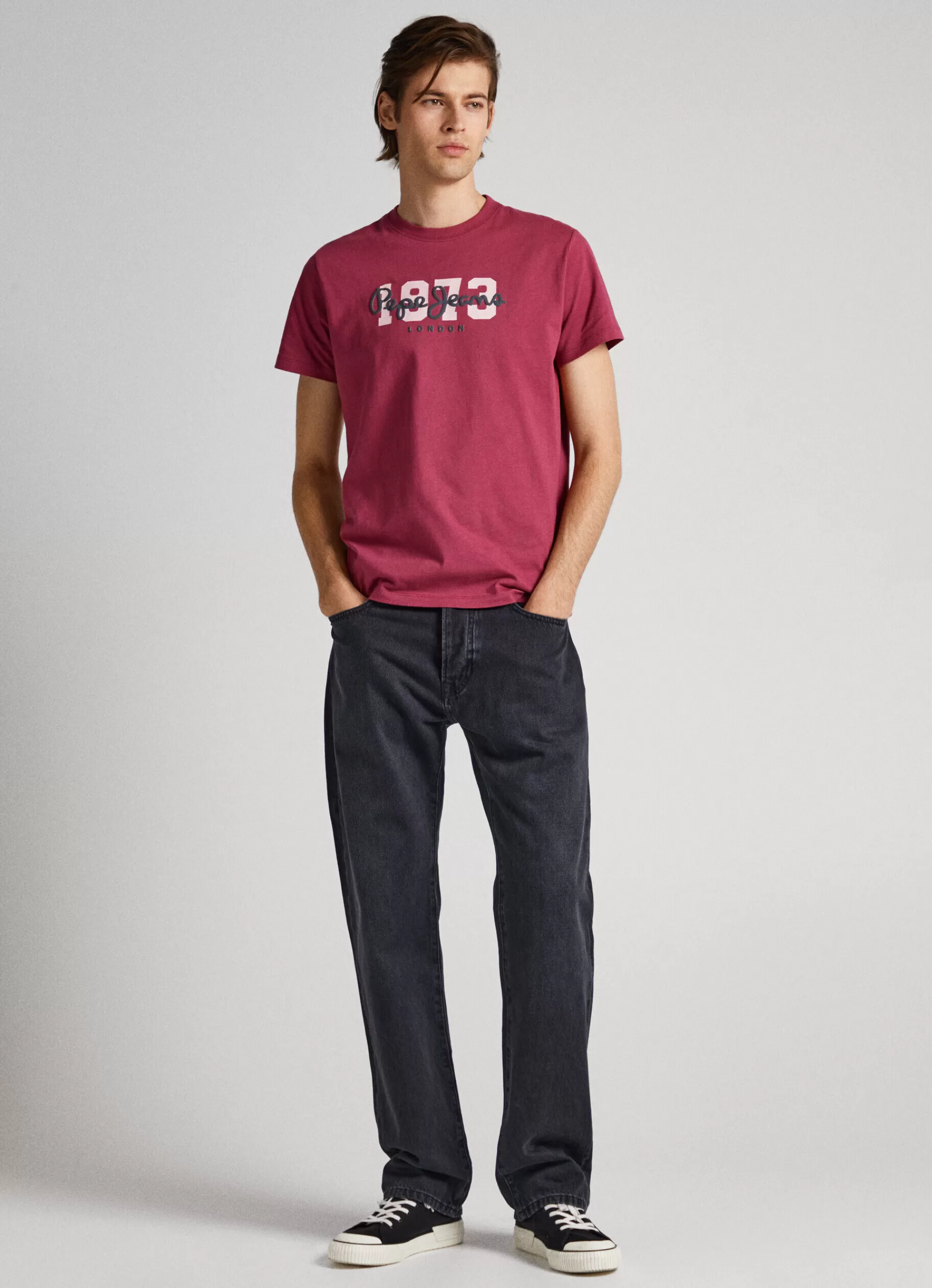 T-shirts*Men Pepe Jeans 1973 LOGO T-SHIRT Crushed Berry Red