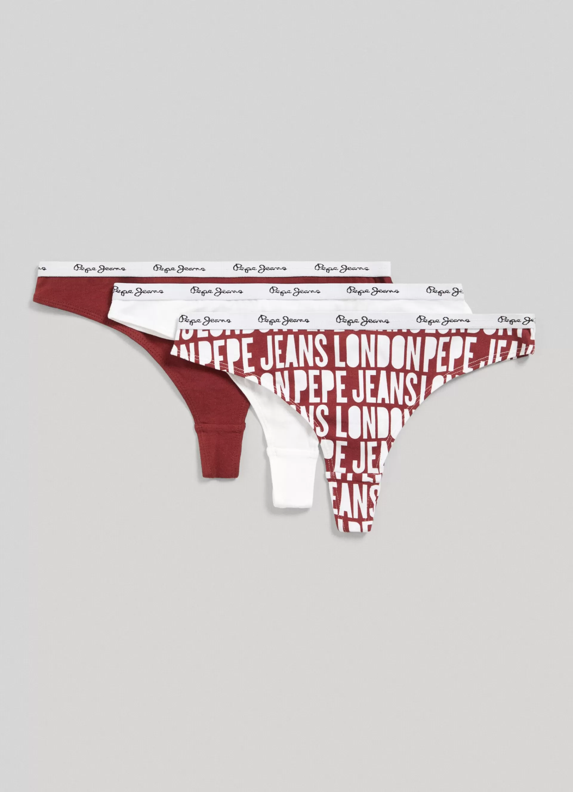 Underwear*Women Pepe Jeans 3-PACK ELASTIC THONGS Bordeaux Red