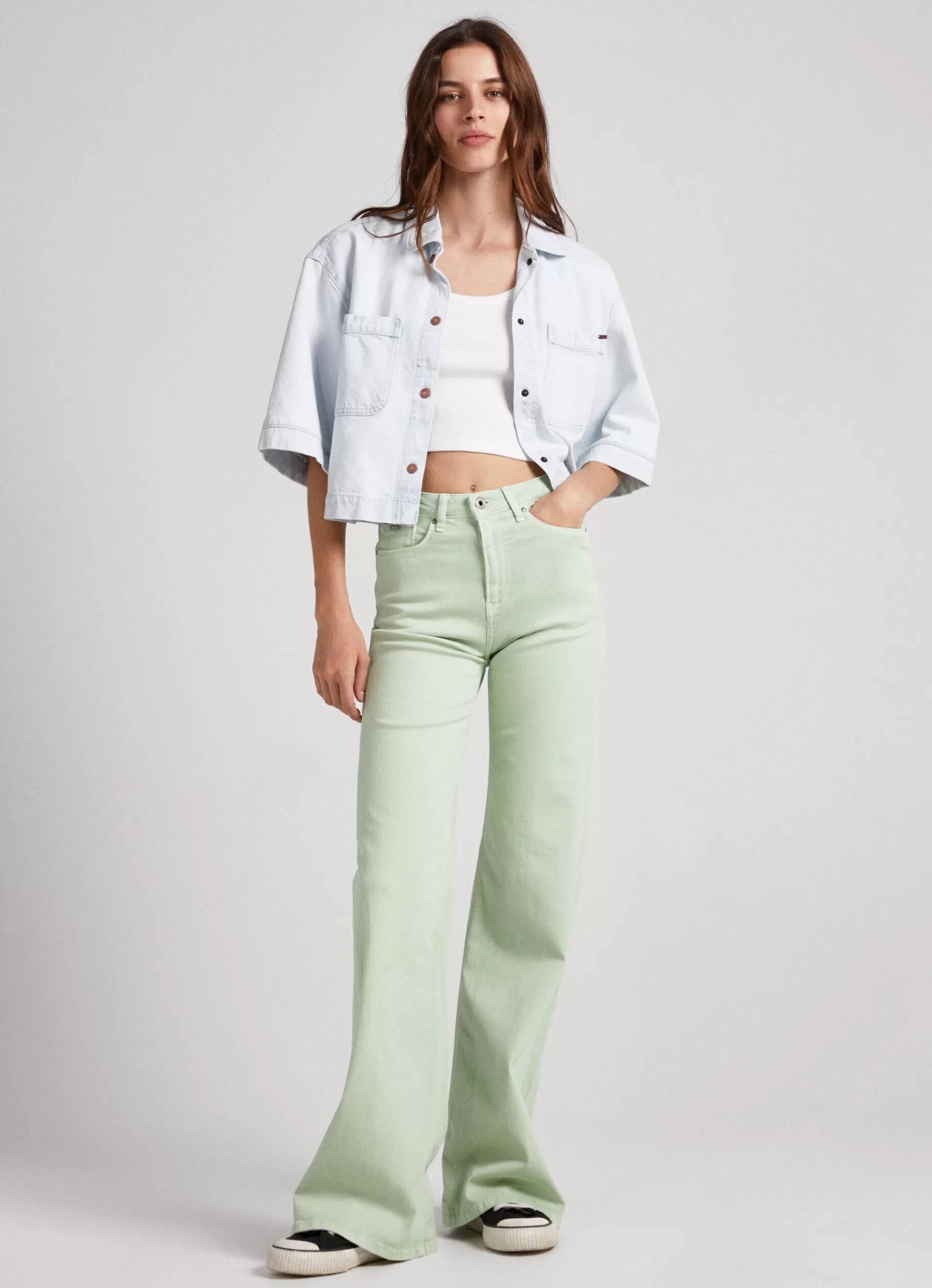 Pants*Women Pepe Jeans 5-POCKET FLARE-FIT TROUSERS Bleach Green