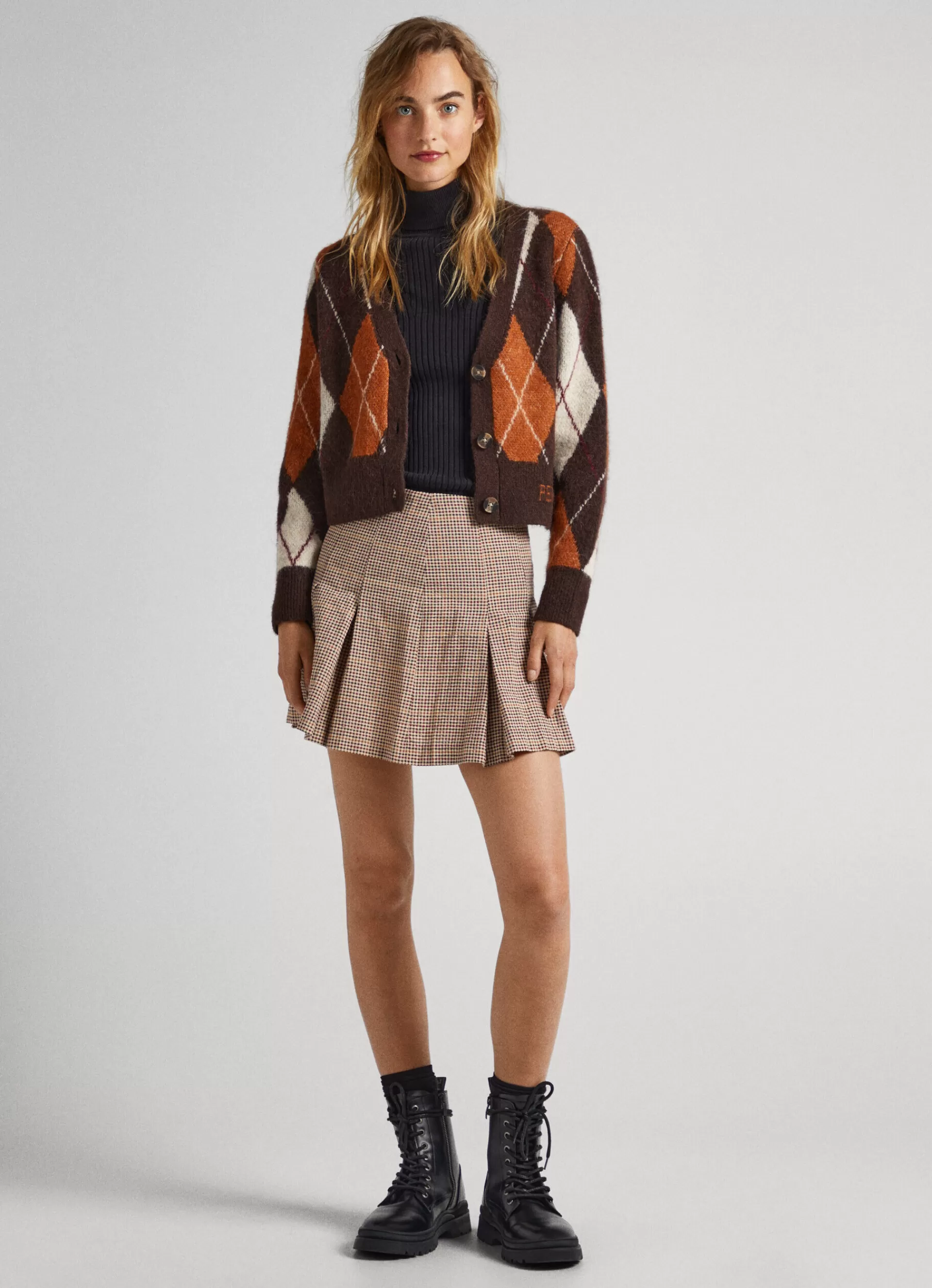 Knitwear*Women Pepe Jeans ARGYLE JACQUARD CARDIGAN Tobacco Brown