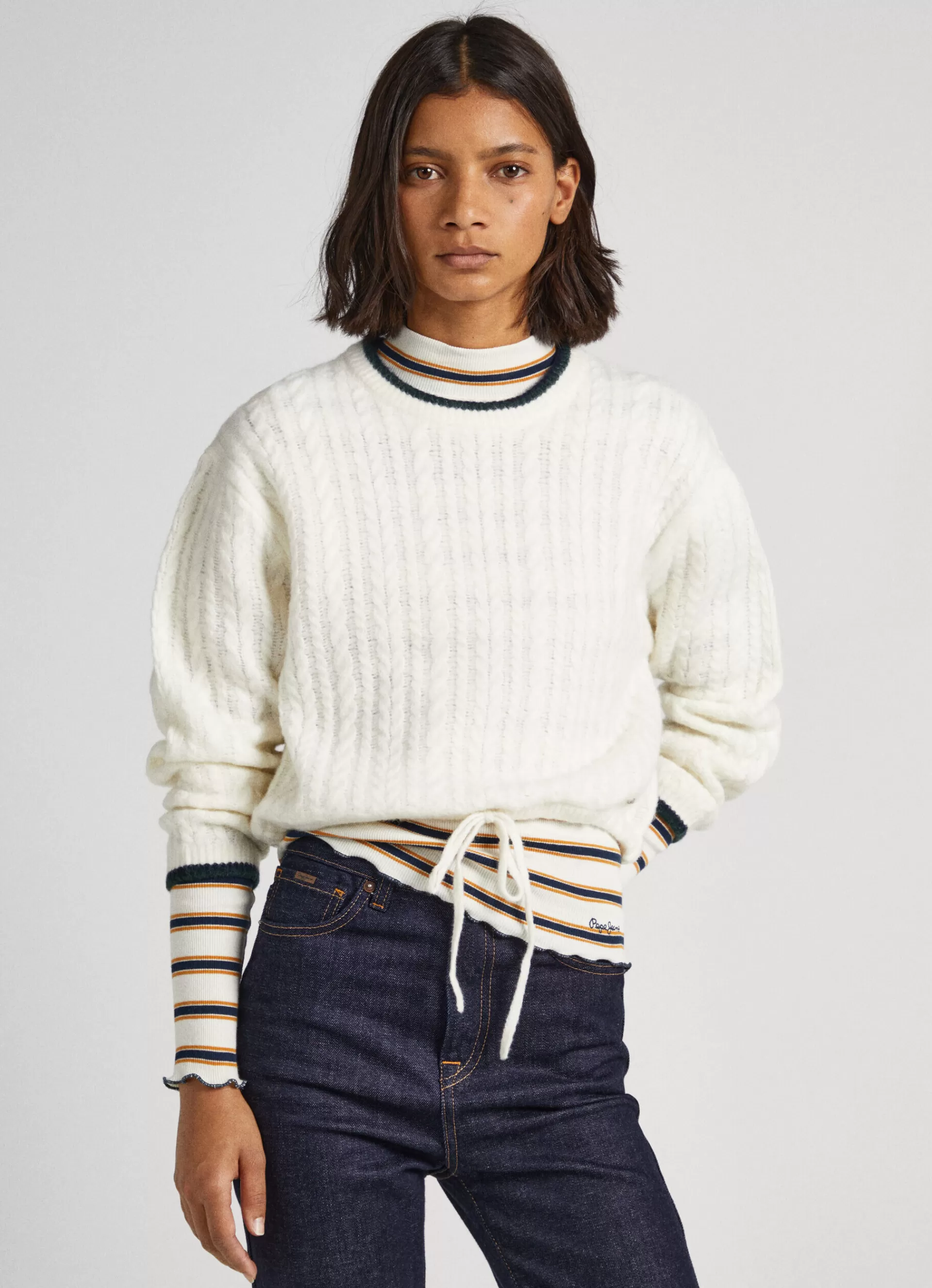 Knitwear*Women Pepe Jeans CABLE KNIT JUMPER Mousse White