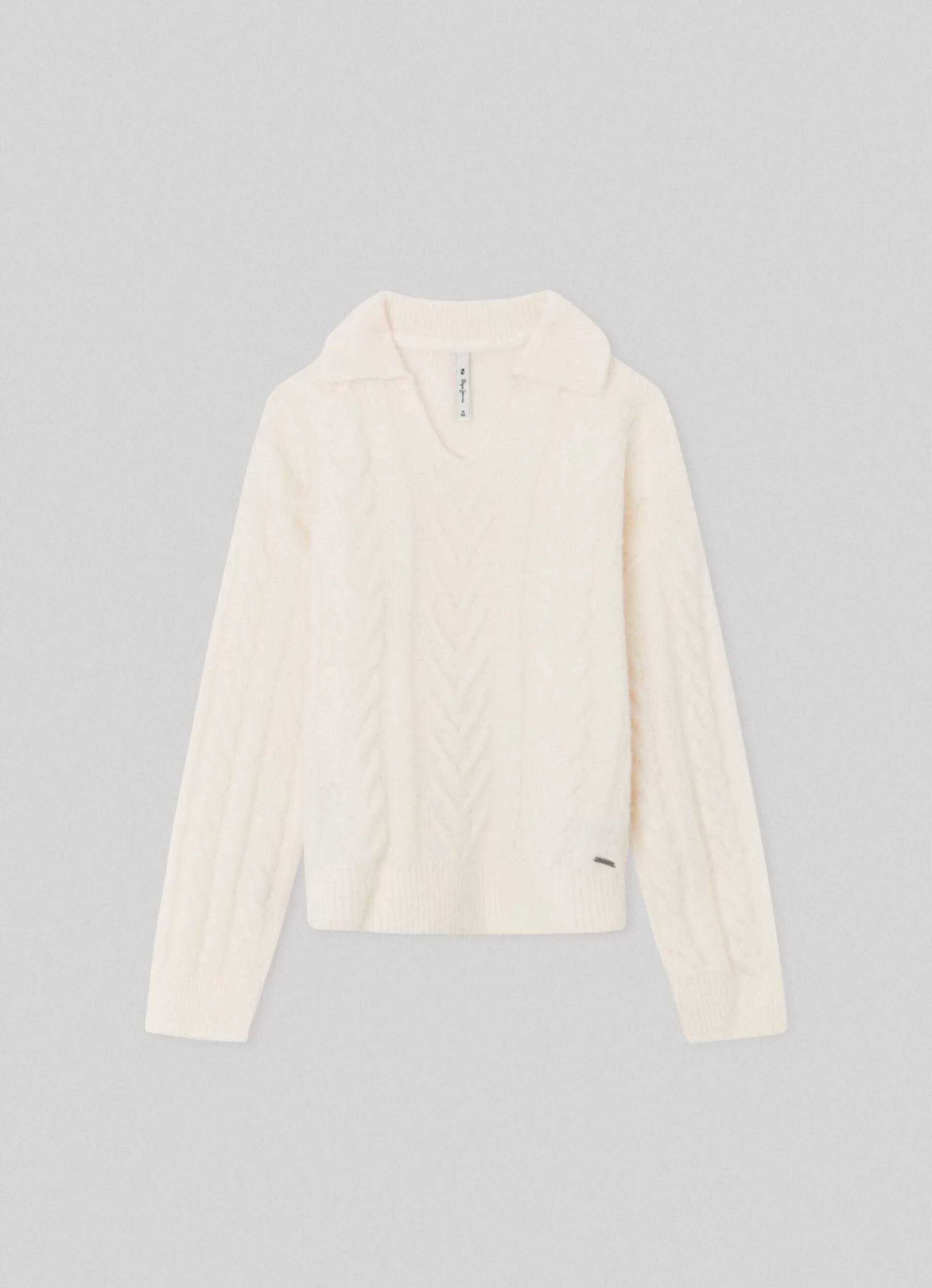 Sweats & Knits*KIDS Pepe Jeans CABLE KNIT POLO Mousse White