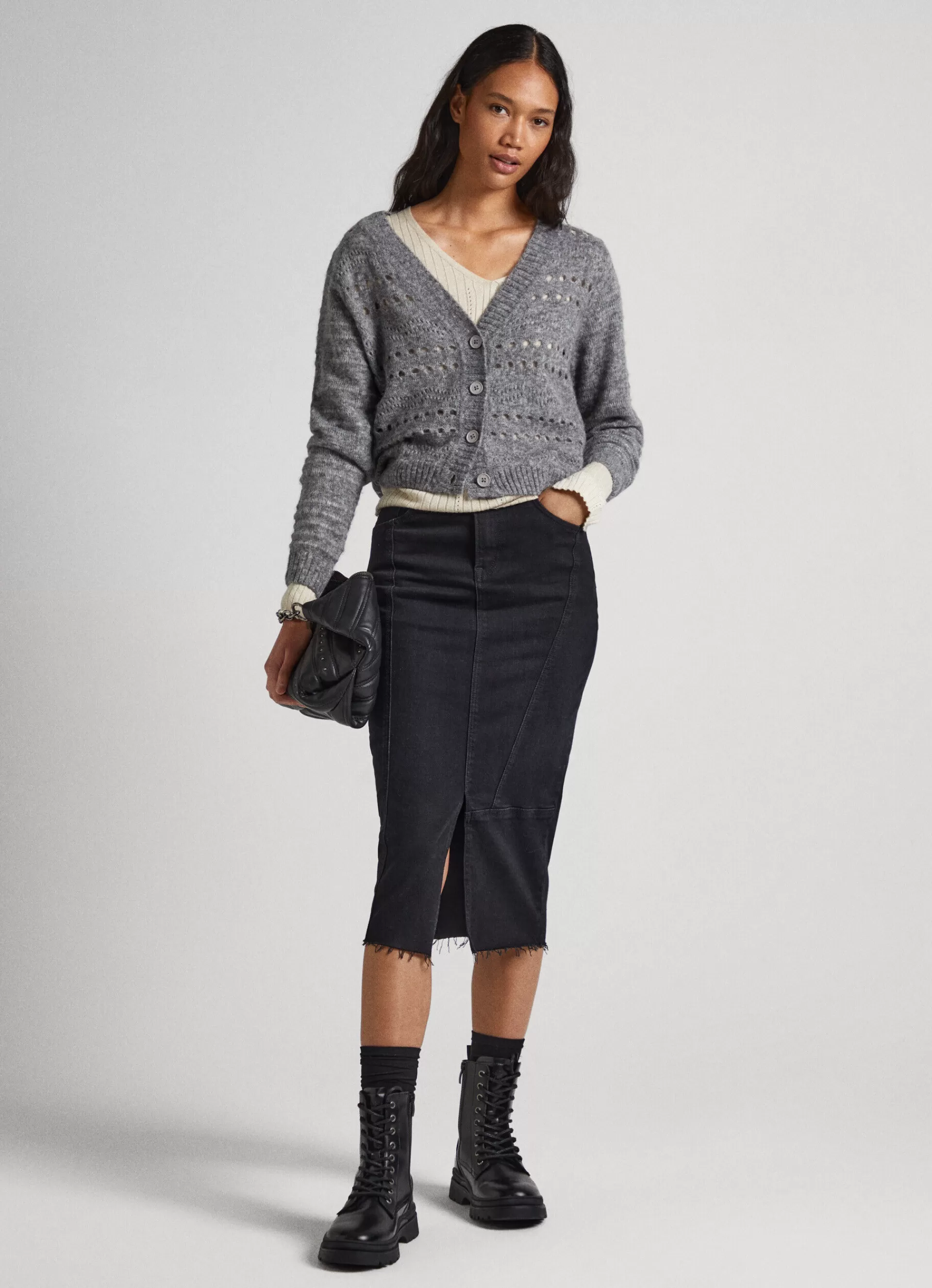 Sweaters & Cardigans | Knitwear*Women Pepe Jeans CARDIGAN WITH OPENWORK DETAILS Dark Grey