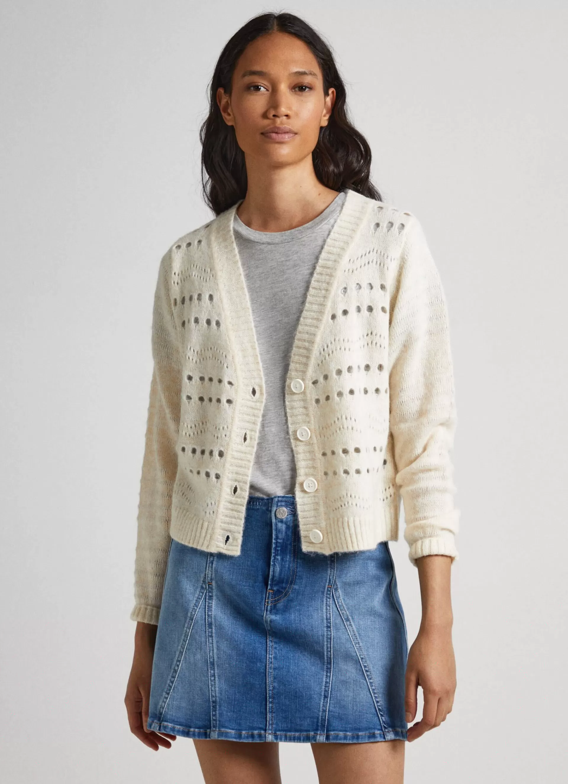 Sweaters & Cardigans | Knitwear*Women Pepe Jeans CARDIGAN WITH OPENWORK DETAILS Ivory White