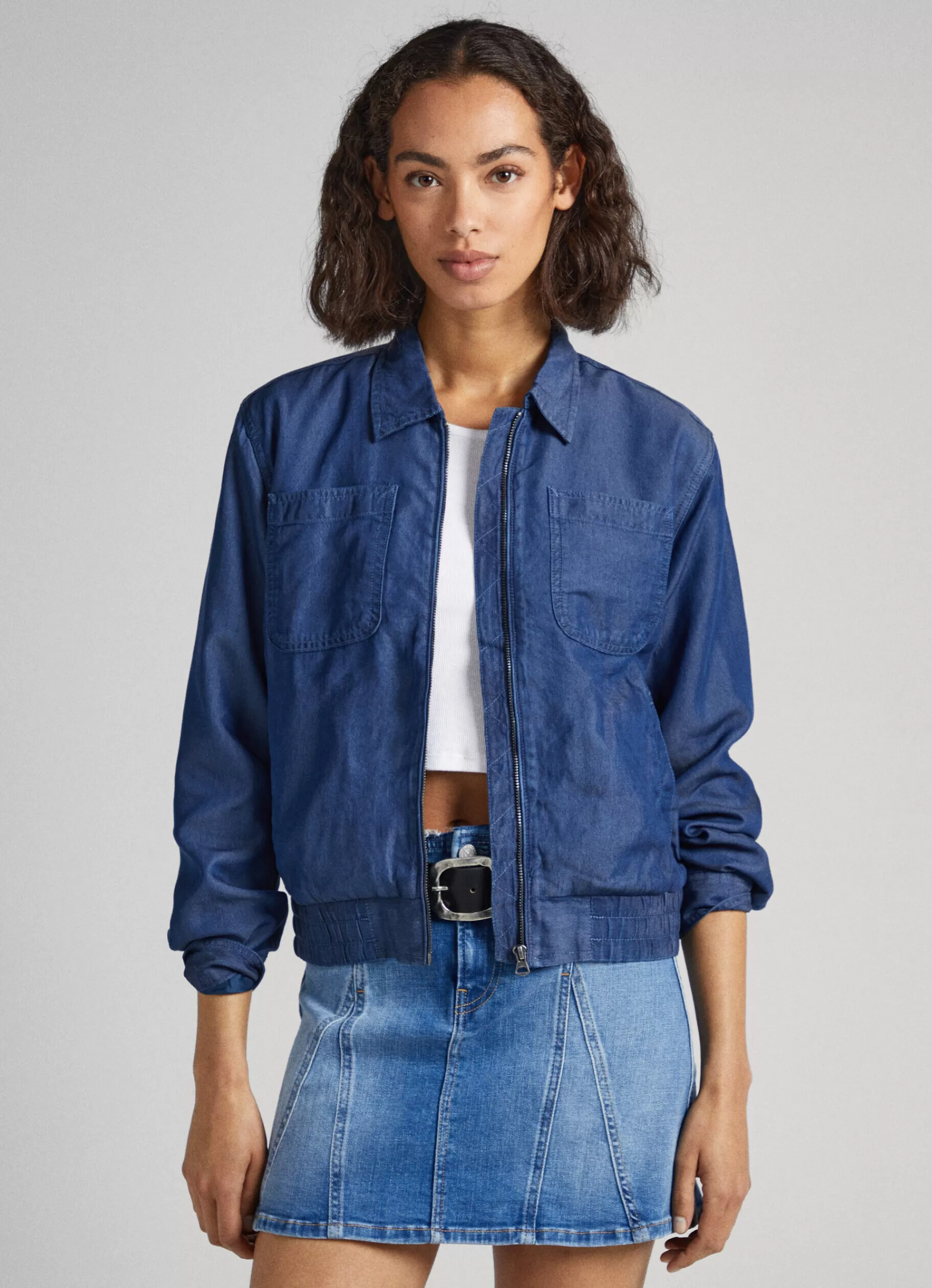 Coats & Jackets*Women Pepe Jeans CHAMBRAY BOMBER JACKET Chambray Blue