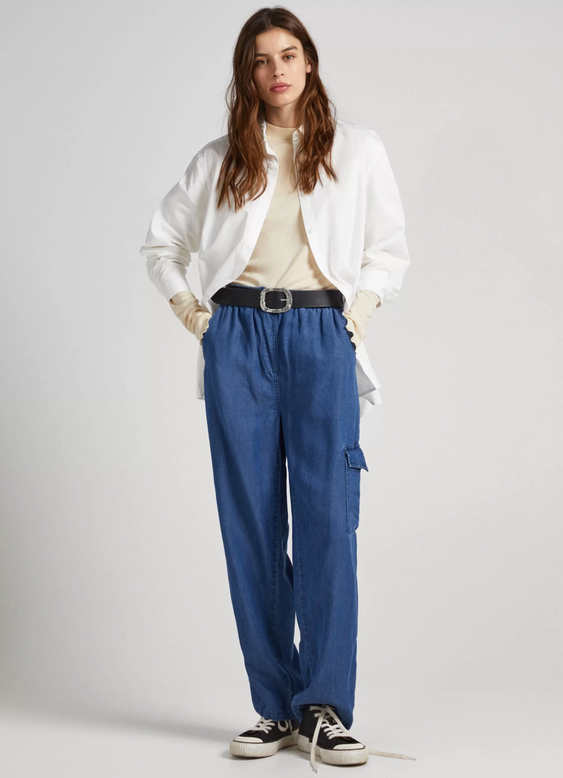 Pants*Women Pepe Jeans CHAMBRAY CARGO TROUSERS Chambray Blue