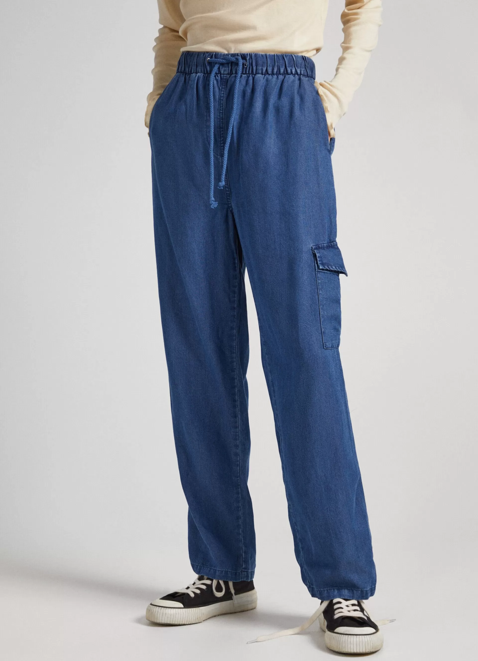 Pants*Women Pepe Jeans CHAMBRAY CARGO TROUSERS Chambray Blue