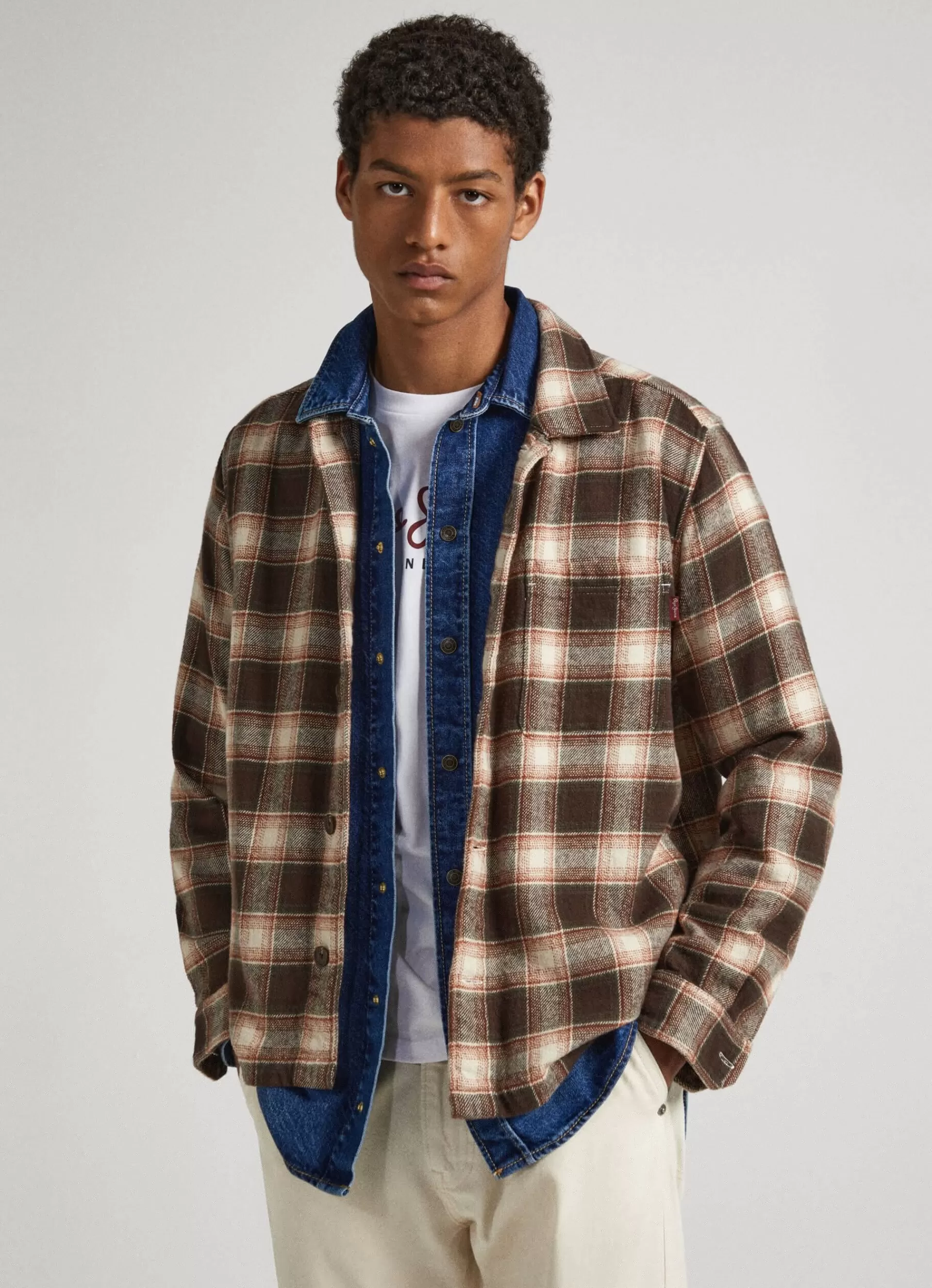 Shirts*Men Pepe Jeans CHECKED FLANNEL OVERSHIRT Trail Brown