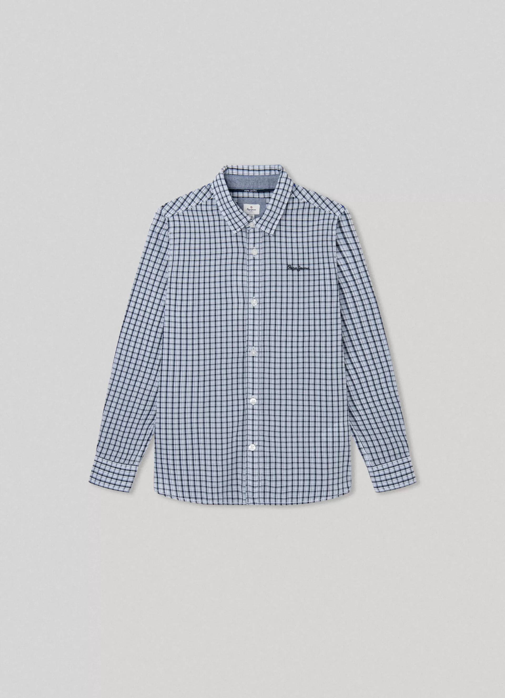 Polos & Shirts*KIDS Pepe Jeans CHECKED POPLIN SHIRT Bleach Blue