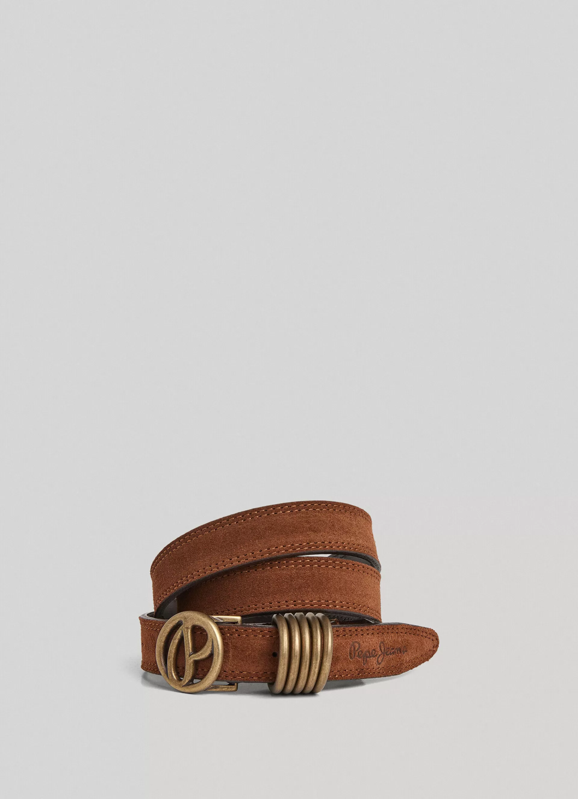 Belts*Women Pepe Jeans CIRCULAR LOGO SUEDE BELT Dark Brown