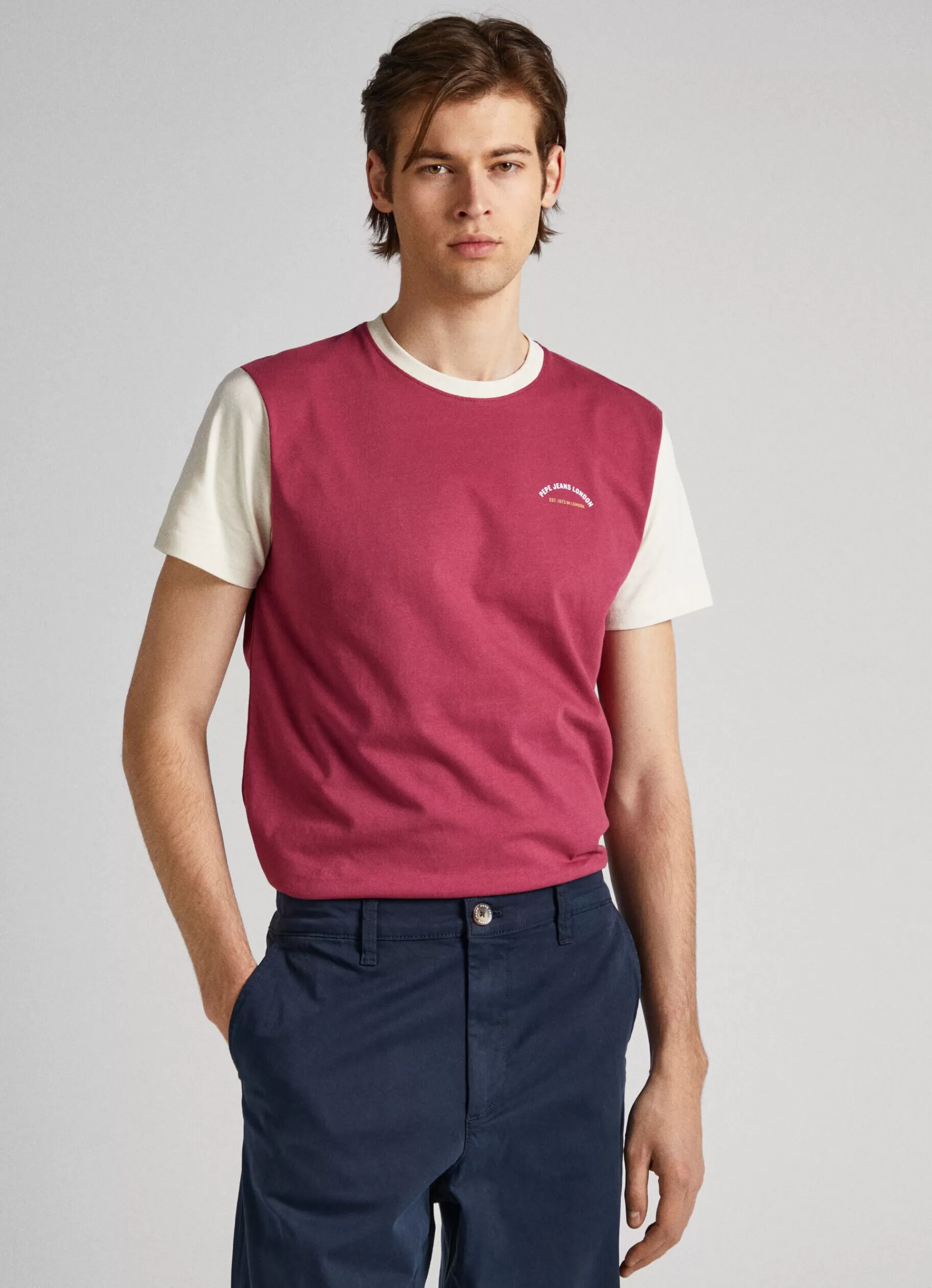 T-shirts*Men Pepe Jeans COLOUR BLOCK T-SHIRT Crushed Berry Red