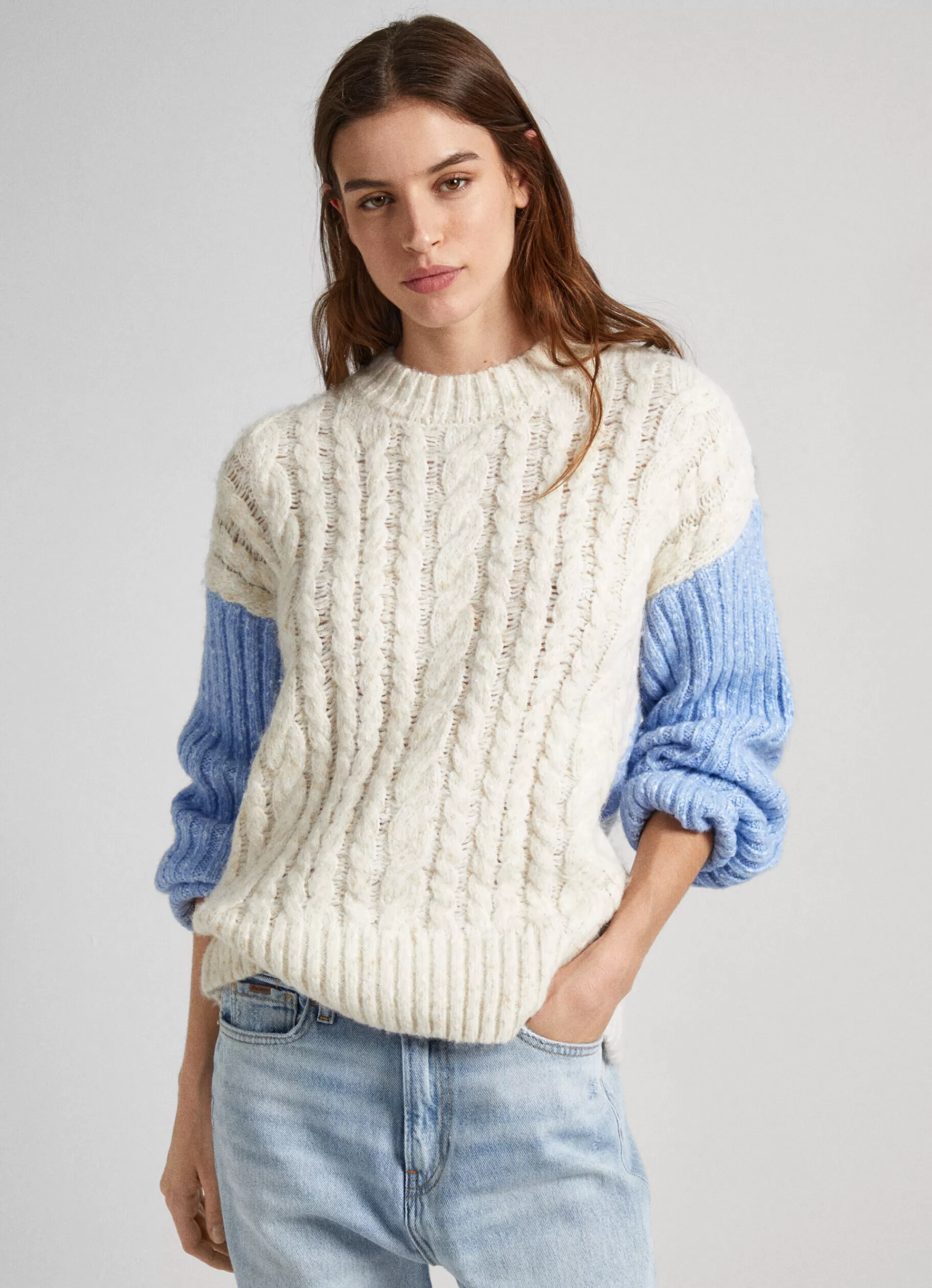 Sweaters & Cardigans | Knitwear*Women Pepe Jeans CONTRAST SLEEVE KNIT Ivory White