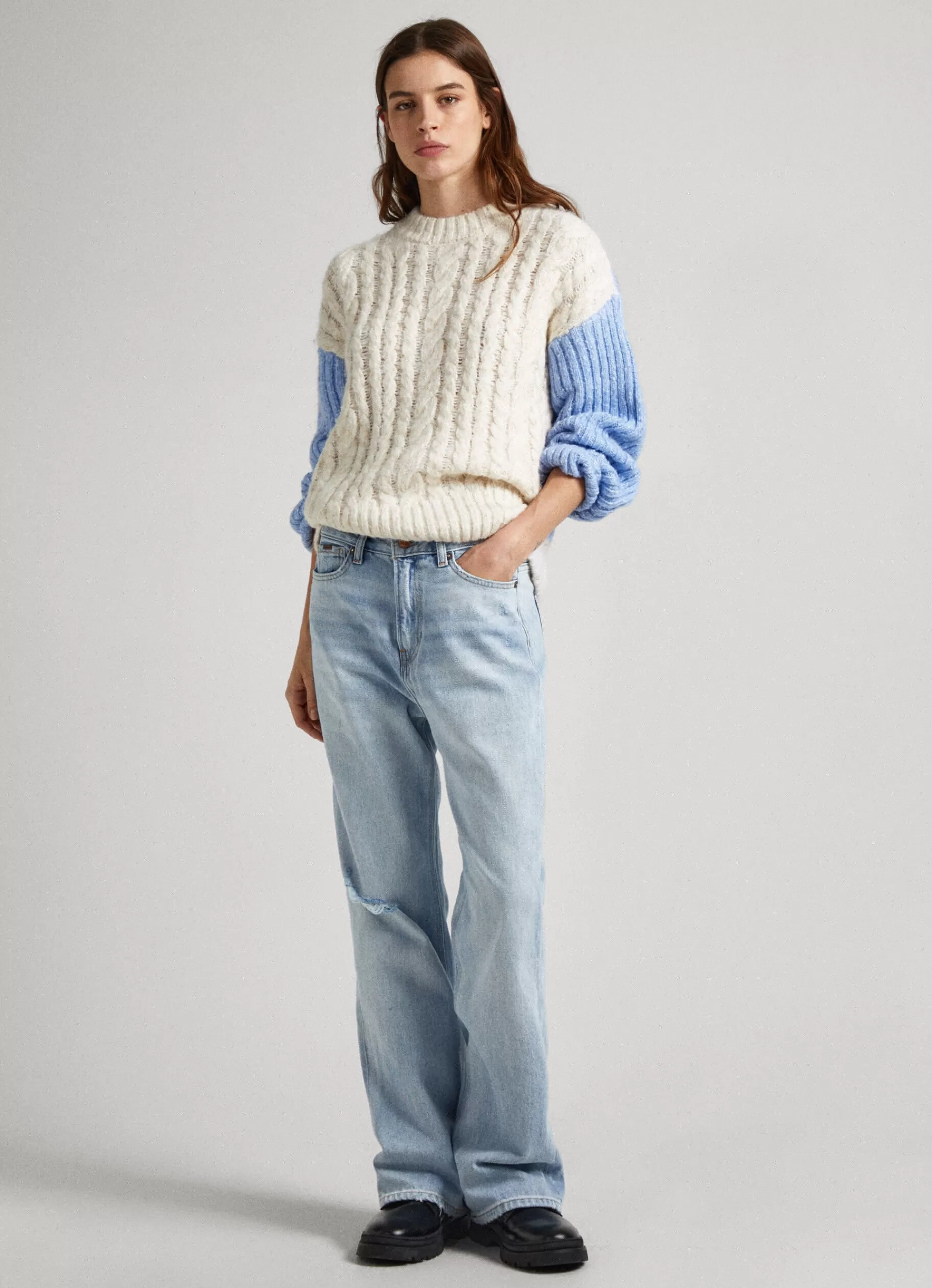 Sweaters & Cardigans | Knitwear*Women Pepe Jeans CONTRAST SLEEVE KNIT Ivory White