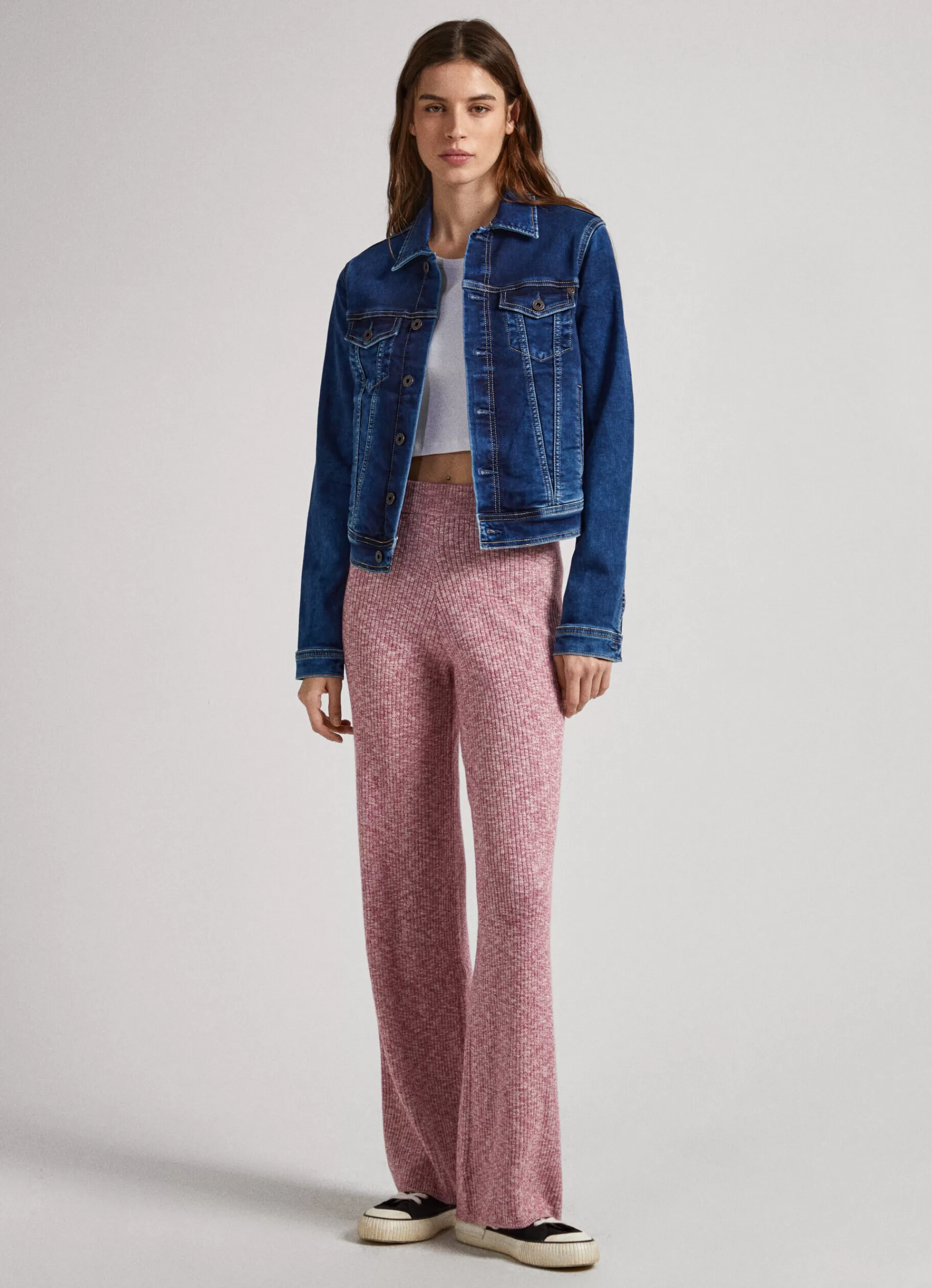 Pants | Knitwear*Women Pepe Jeans COTTON MELANGE TROUSERS Crushed Berry Red