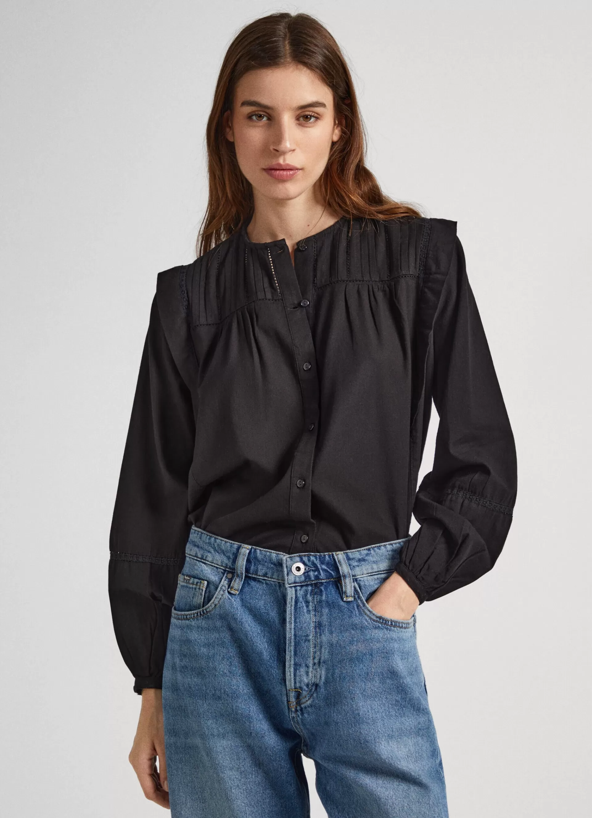 Shirts & Blouses*Women Pepe Jeans COTTON TWILL BLOUSE Black