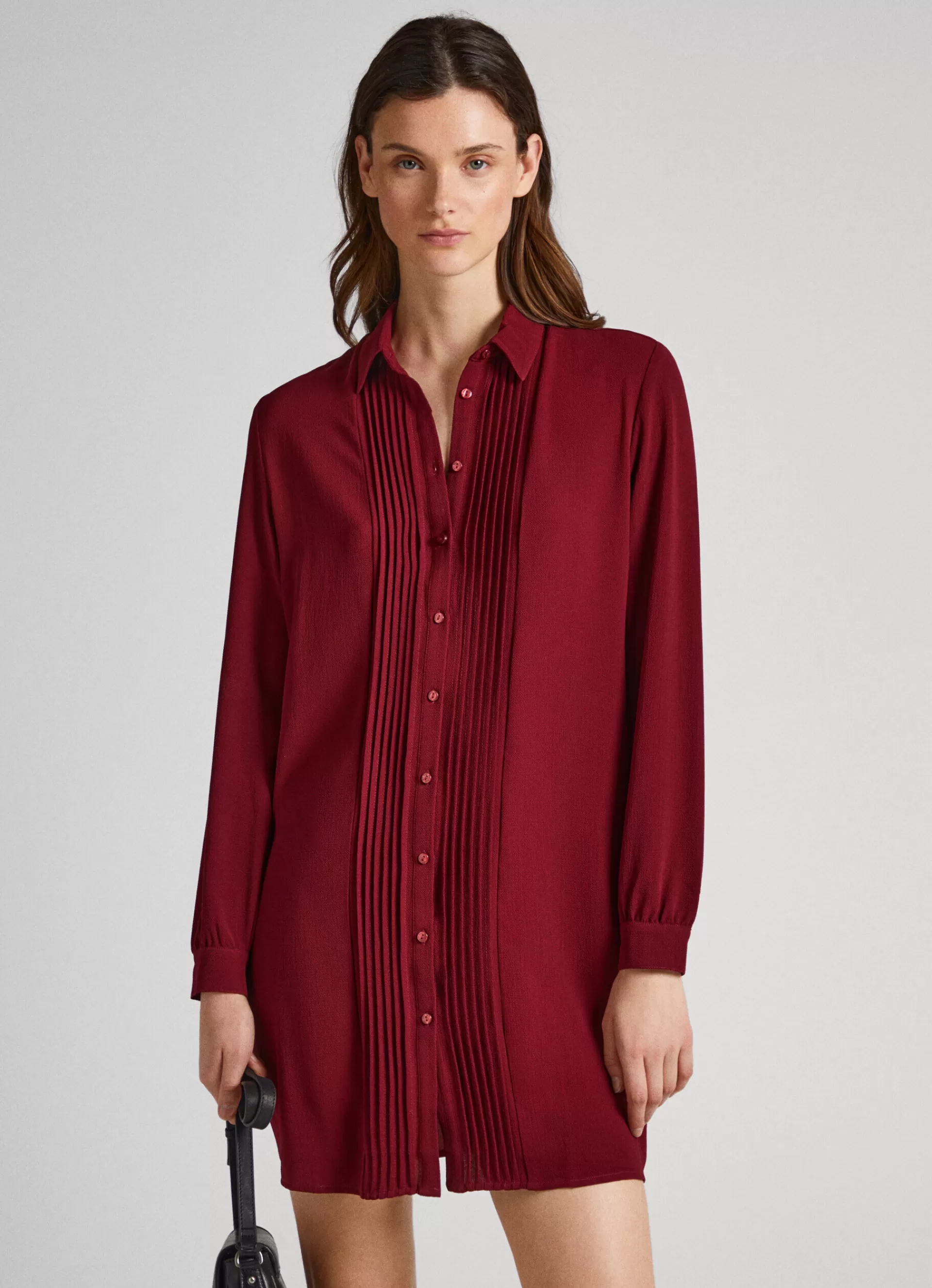 Dresses & Jumpsuits*Women Pepe Jeans CREPE SHIRT DRESS Burgundy Red