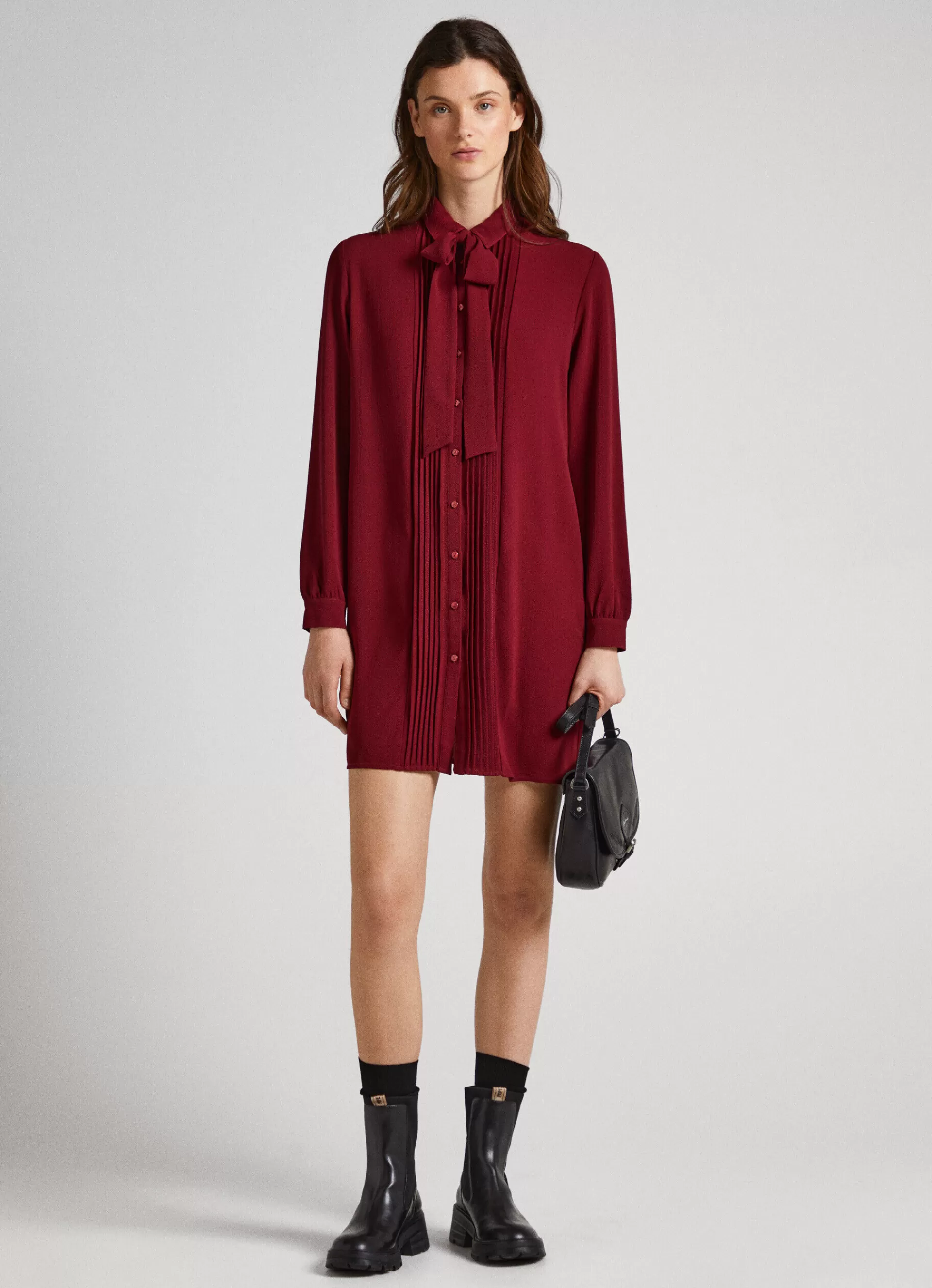 Dresses & Jumpsuits*Women Pepe Jeans CREPE SHIRT DRESS Burgundy Red