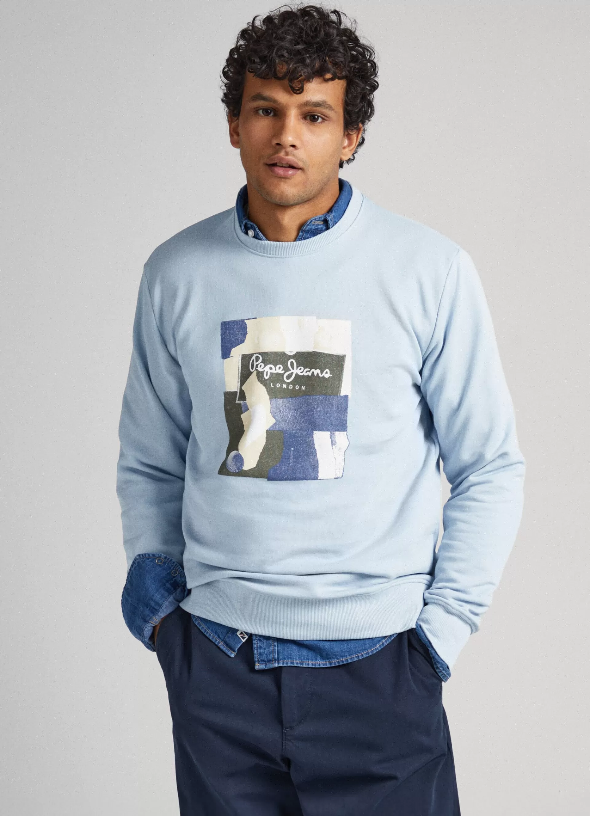 Sweatshirts & Hoodies*Men Pepe Jeans CREW NECK COTTON SWEATSHIRT Chambray Blue