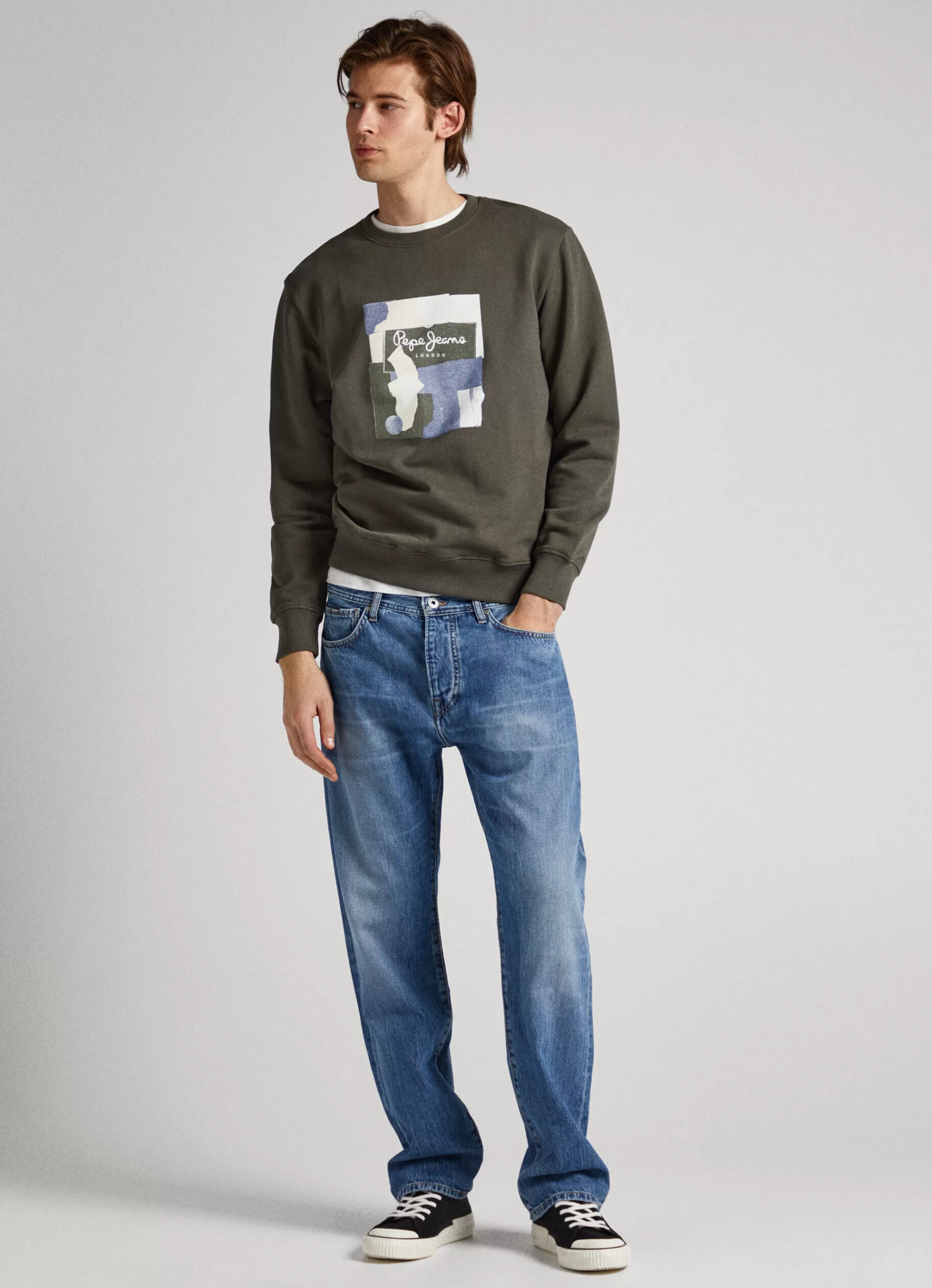 Sweatshirts & Hoodies*Men Pepe Jeans CREW NECK COTTON SWEATSHIRT Olive Green