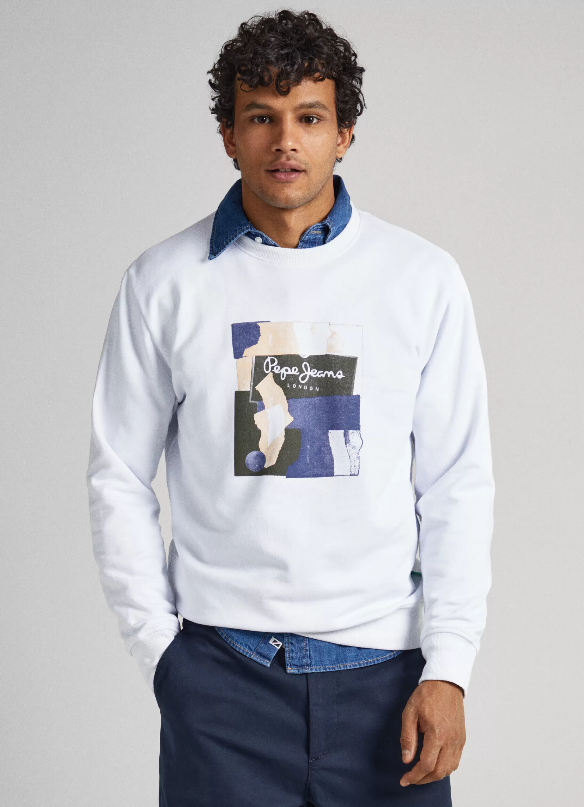 Sweatshirts & Hoodies*Men Pepe Jeans CREW NECK COTTON SWEATSHIRT White