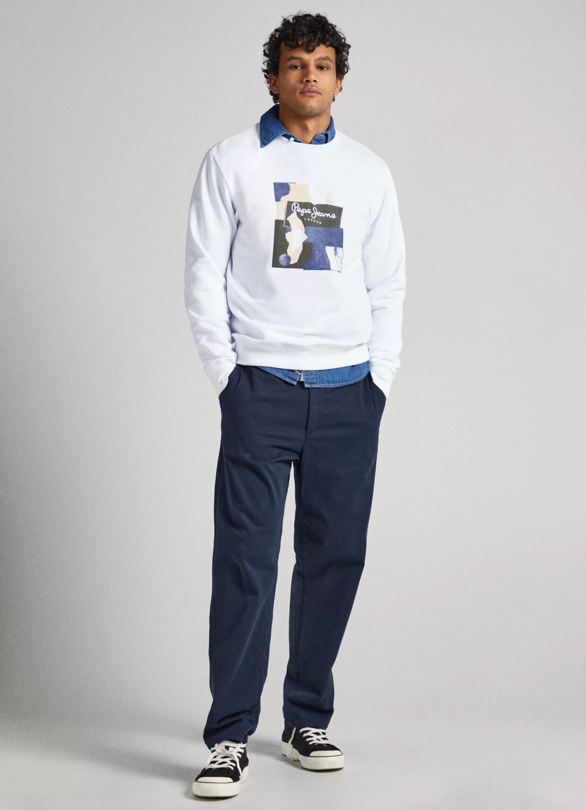 Sweatshirts & Hoodies*Men Pepe Jeans CREW NECK COTTON SWEATSHIRT White