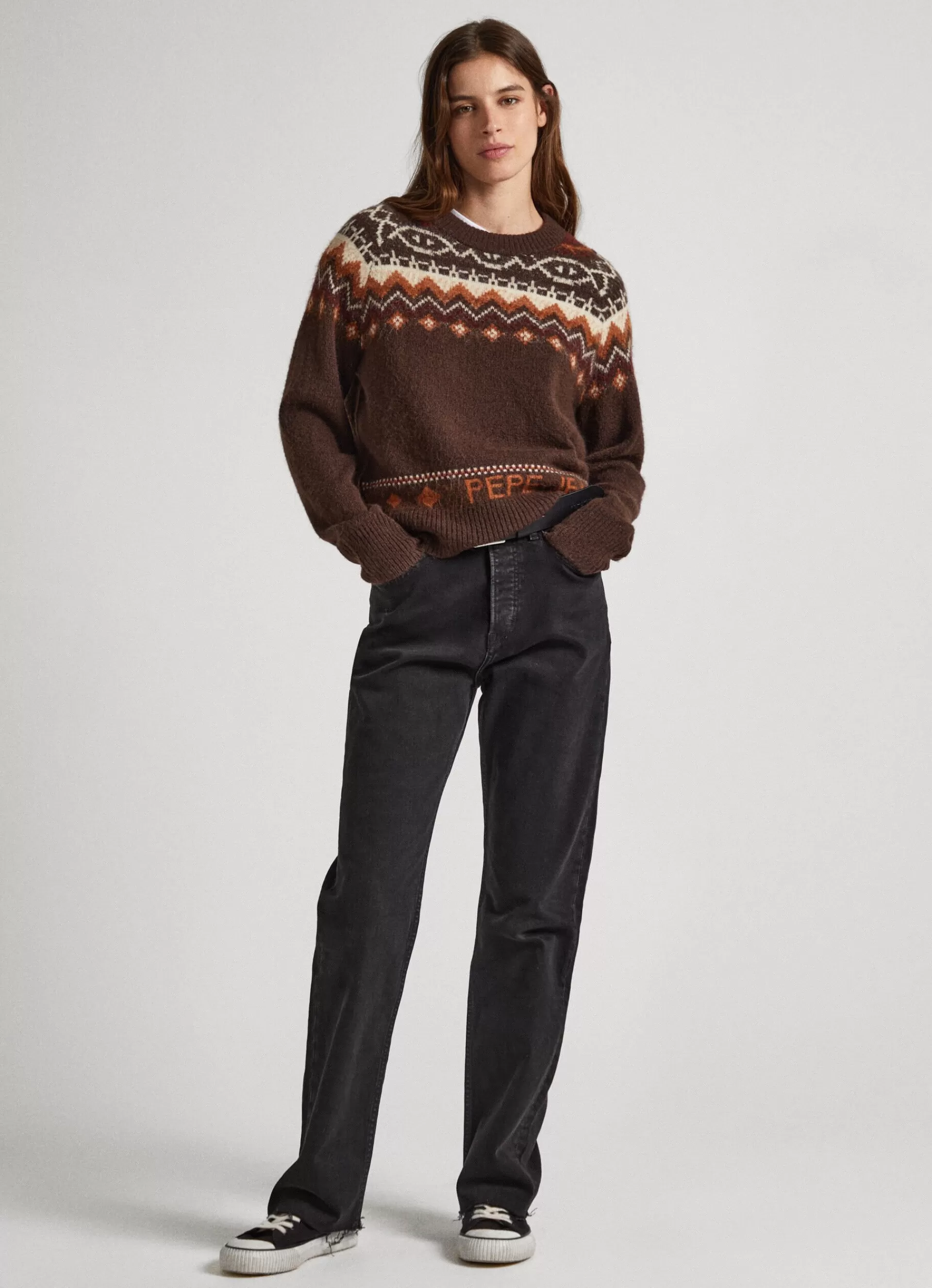 Sweaters & Cardigans | Knitwear*Women Pepe Jeans CREW NECK JACQUARD JUMPER Trail Brown