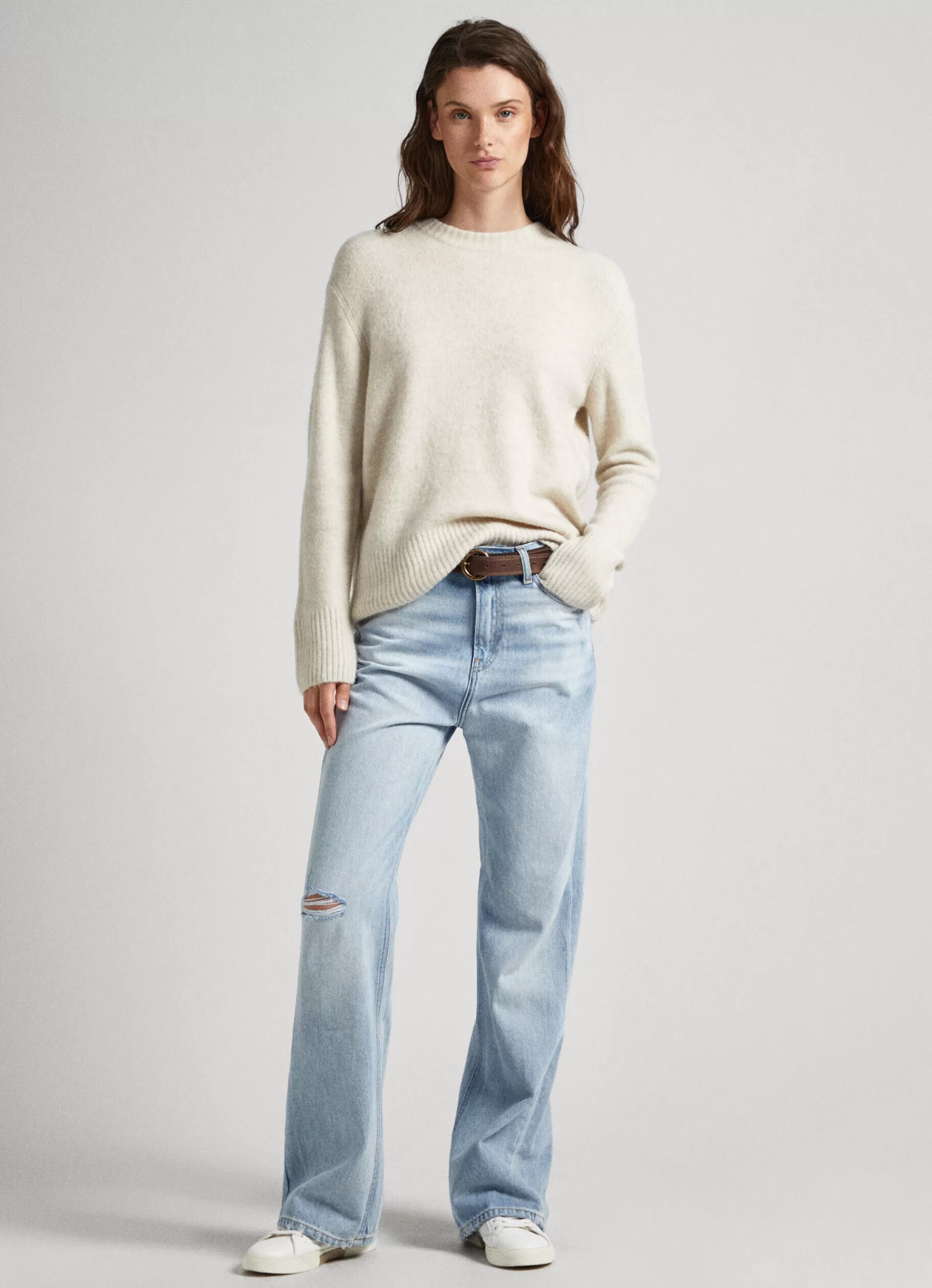 Knitwear*Women Pepe Jeans CREW NECK KNIT Ivory White