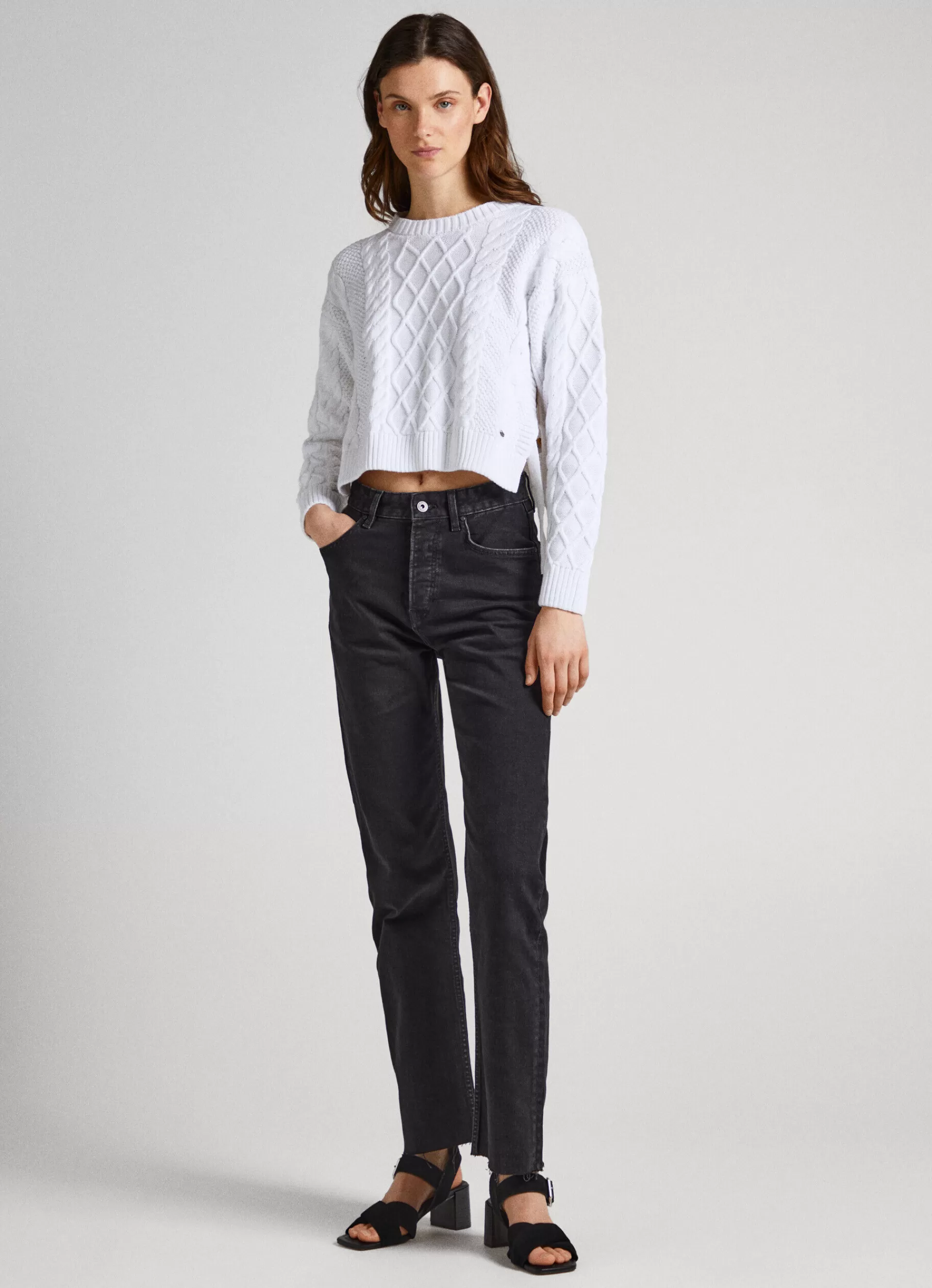 Sweaters & Cardigans | Knitwear*Women Pepe Jeans CROPPED CABLE KNIT SWEATSHIRT White