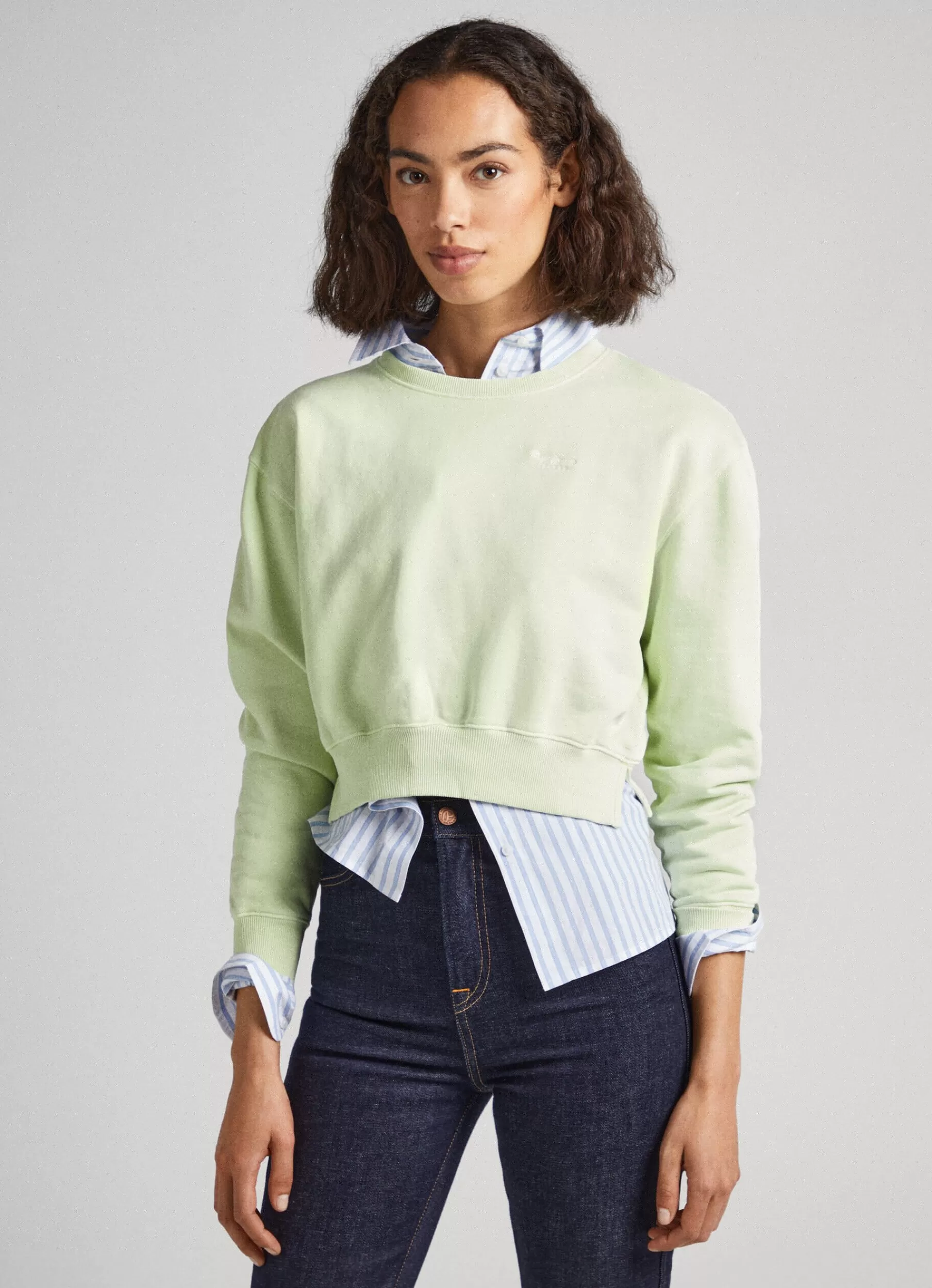 Sweatshirts & Hoodies*Women Pepe Jeans CROPPED FIT COTTON SWEATSHIRT Bleach Green