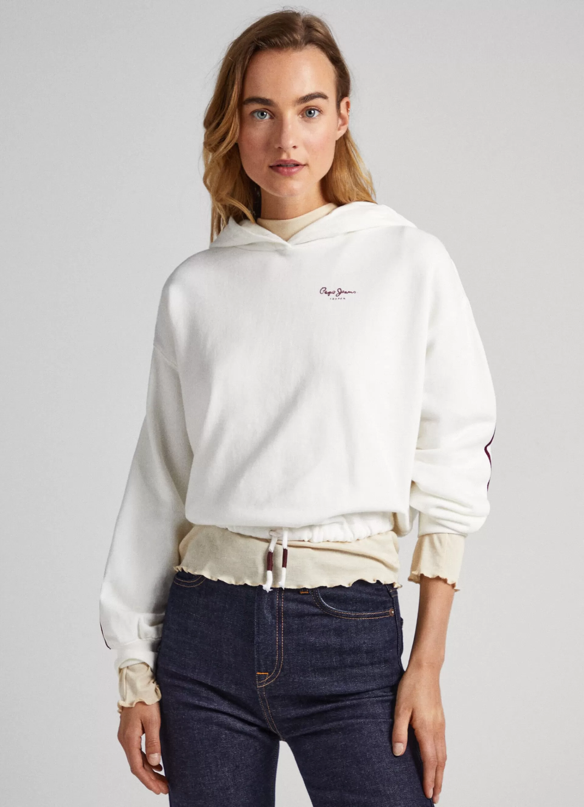 Sweatshirts & Hoodies*Women Pepe Jeans CROPPED FIT HOODIE SWEATSHIRT Mousse White