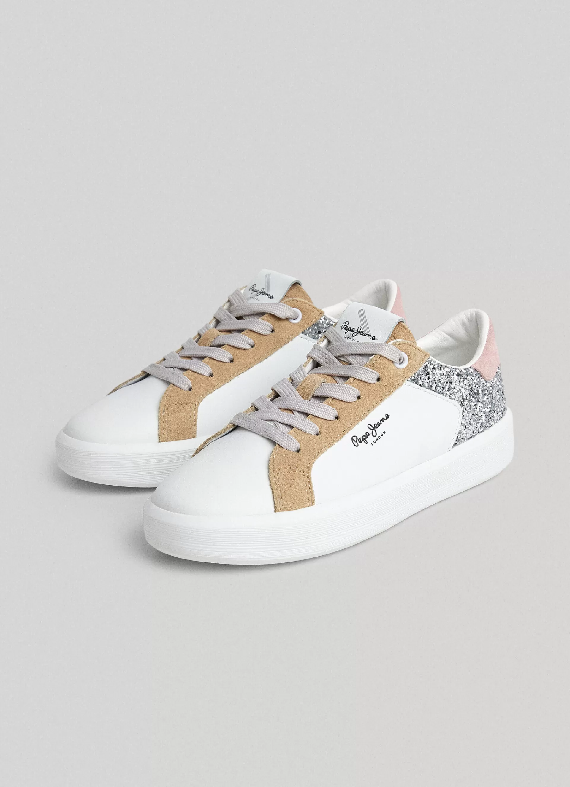 Sneakers*Women Pepe Jeans DOBBIE MIX LEATHER TRAINERS Grout Beige