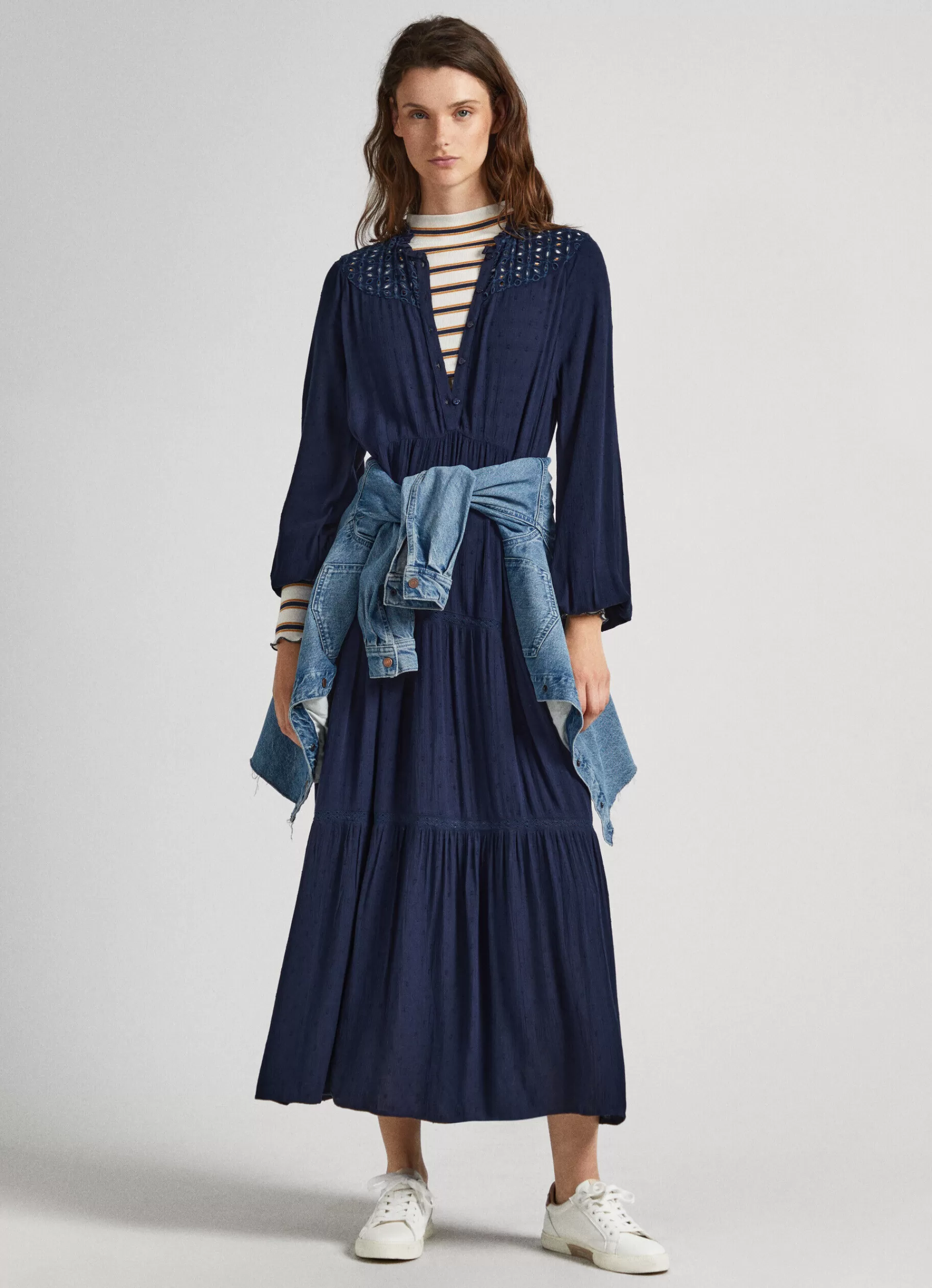 Dresses & Jumpsuits*Women Pepe Jeans DOBBY DRESS WITH OPENWORK DETAILS Dulwich Blue