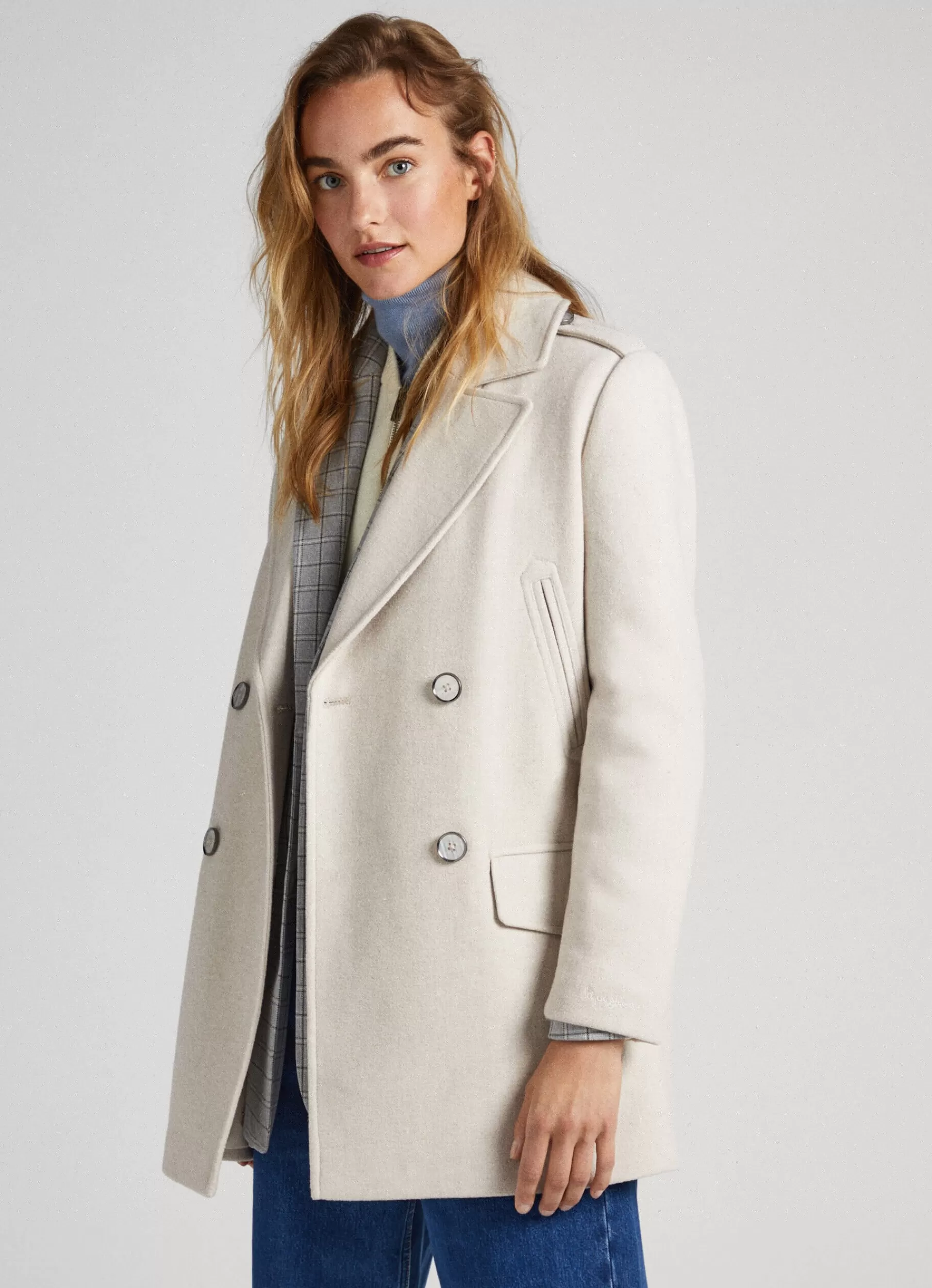 Coats & Jackets*Women Pepe Jeans DOUBLE BREASTED WOOL PEACOAT White