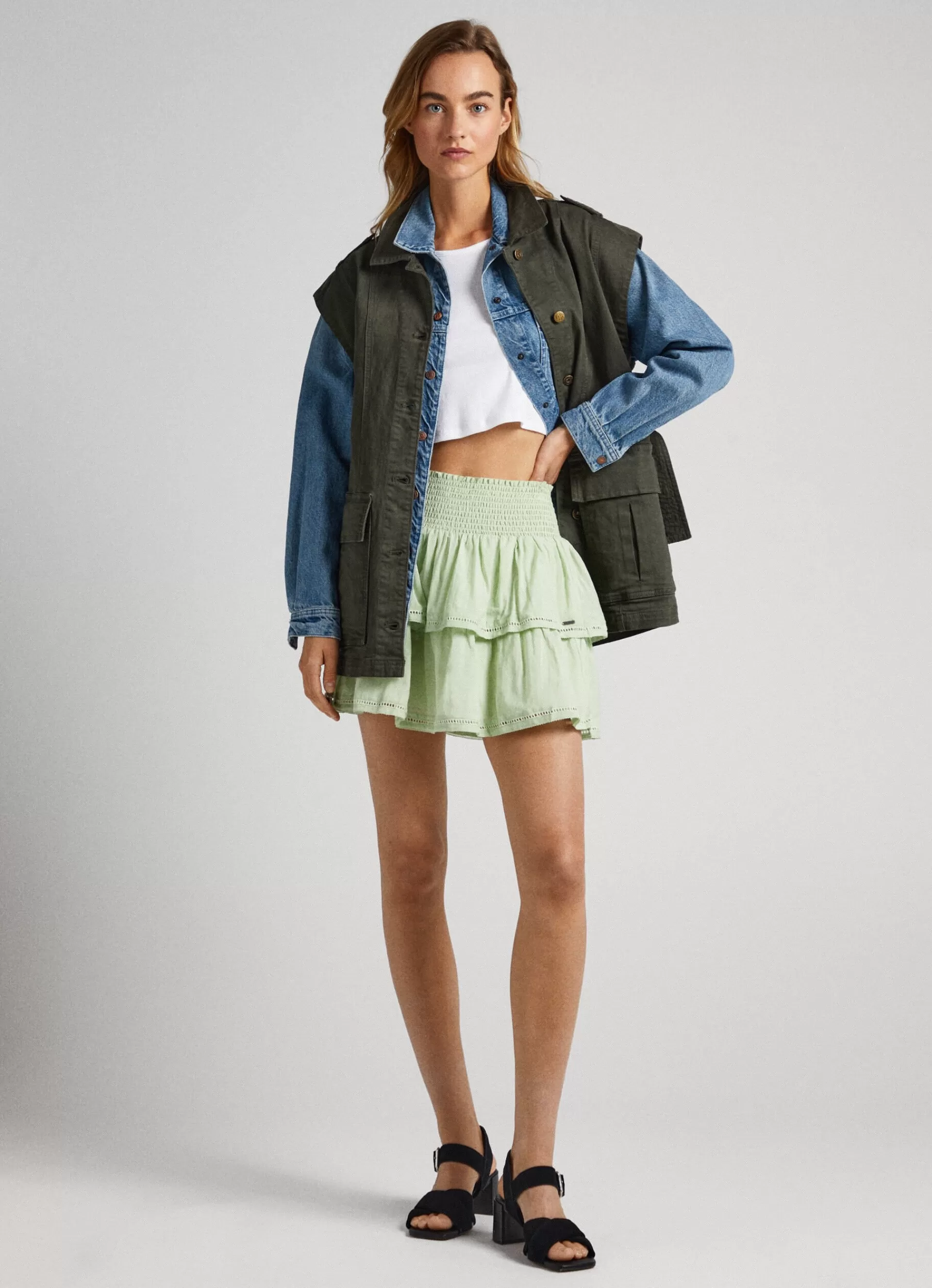 Skirts & Shorts*Women Pepe Jeans DOUBLE RUFFLE LAYER SKIRT Bleach Green