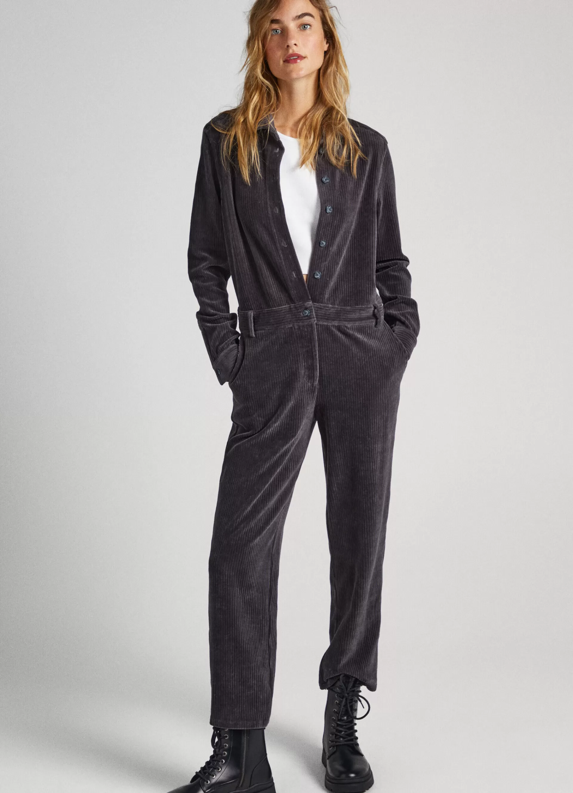 Dresses & Jumpsuits*Women Pepe Jeans ELASTIC CORDUROY JUMPSUIT Dark Grey