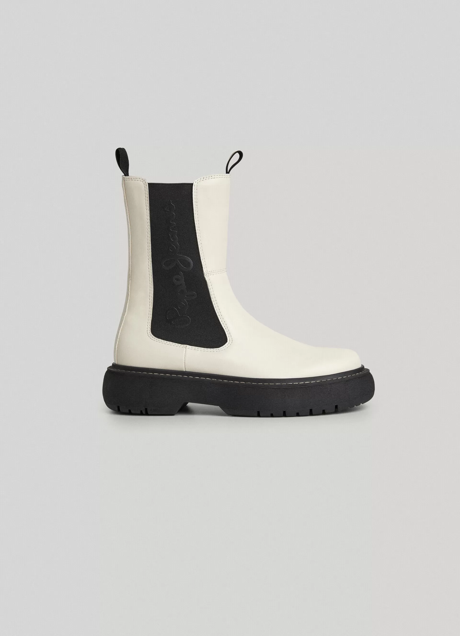 Boots & Shoes*Women Pepe Jeans ELASTICATED MID-CALF BOOTS Dark Ecru White