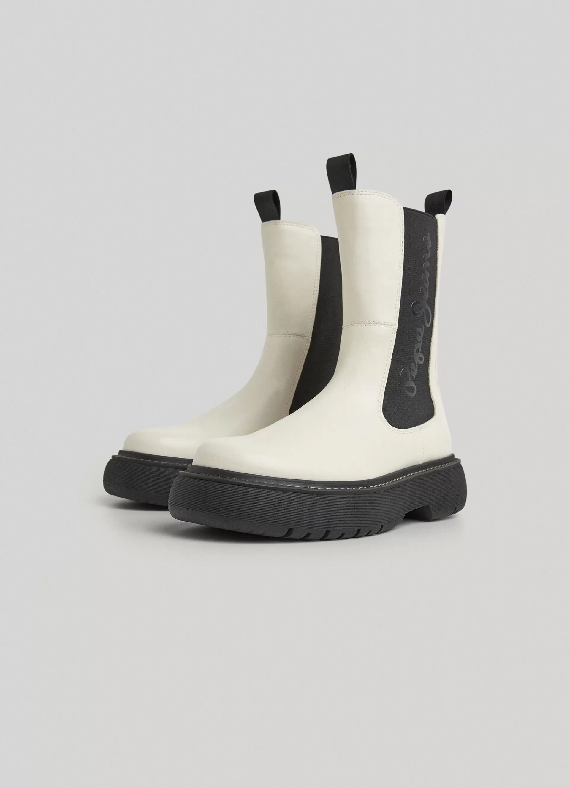 Boots & Shoes*Women Pepe Jeans ELASTICATED MID-CALF BOOTS Dark Ecru White