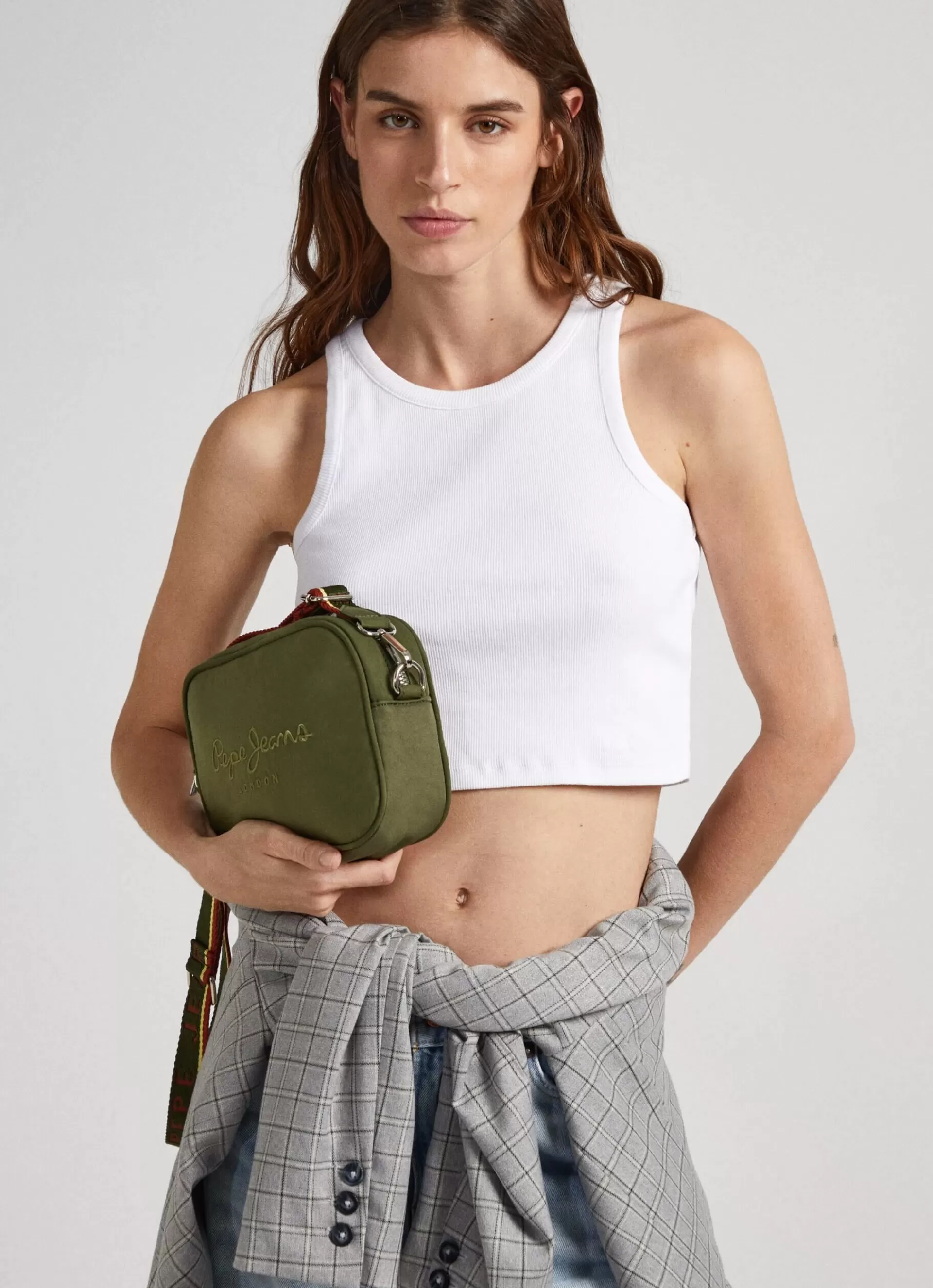 Bags & Backpacks*Women Pepe Jeans EMBROIDERED LOGO CAMERA CROSSBODY BAG Olive Green