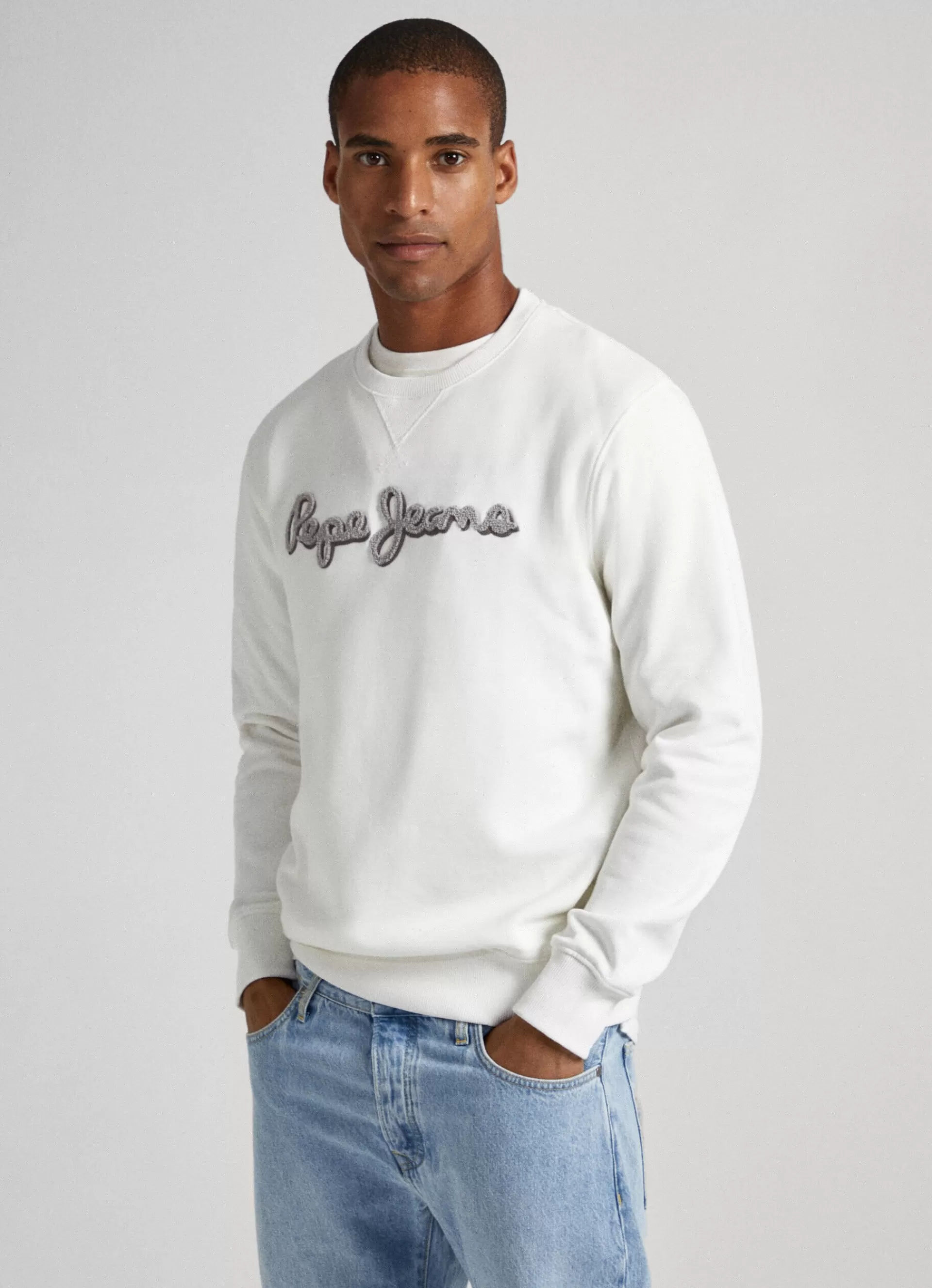 Sweatshirts & Hoodies*Men Pepe Jeans EMBROIDERED LOGO COTTON SWEATSHIRT Off White