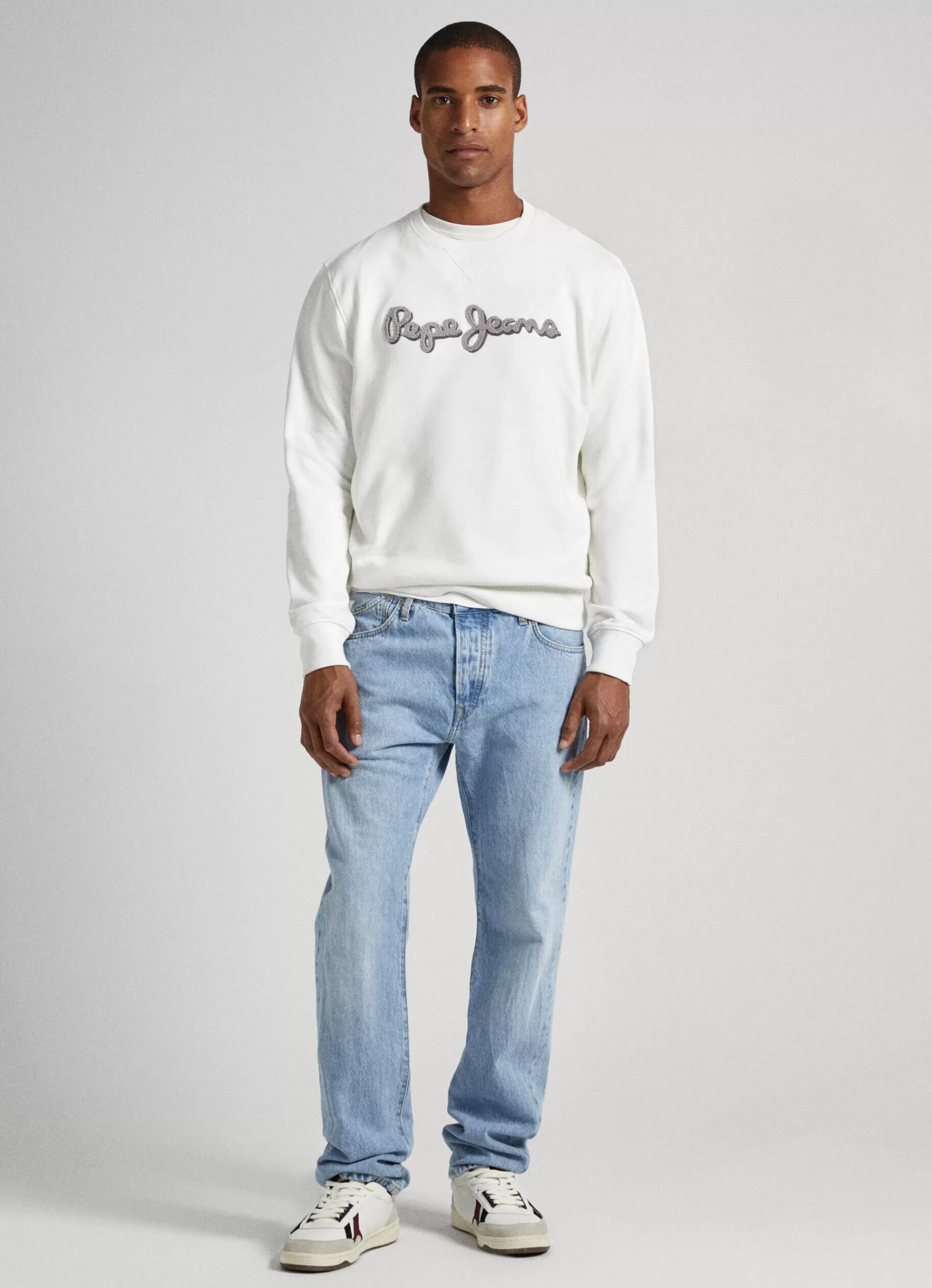 Sweatshirts & Hoodies*Men Pepe Jeans EMBROIDERED LOGO COTTON SWEATSHIRT Off White