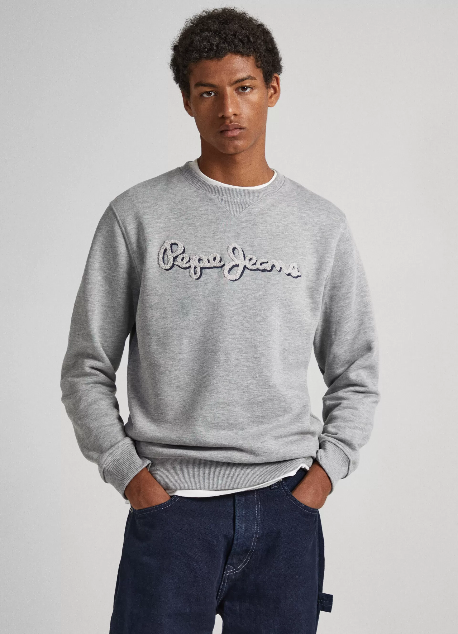 Sweatshirts & Hoodies*Men Pepe Jeans EMBROIDERED LOGO COTTON SWEATSHIRT Marl Grey