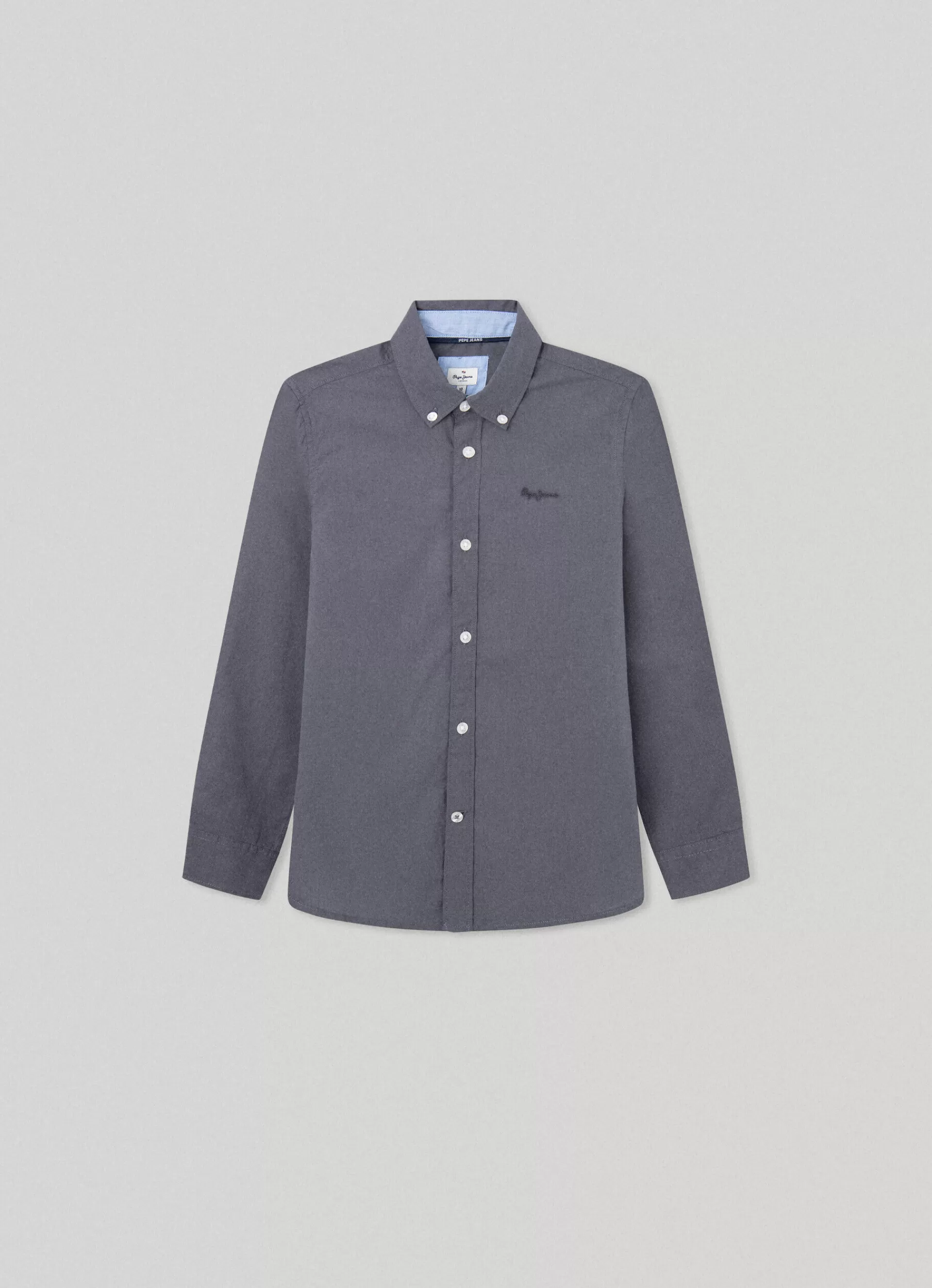 Polos & Shirts*KIDS Pepe Jeans EMBROIDERED LOGO POPLIN SHIRT Thunder Grey