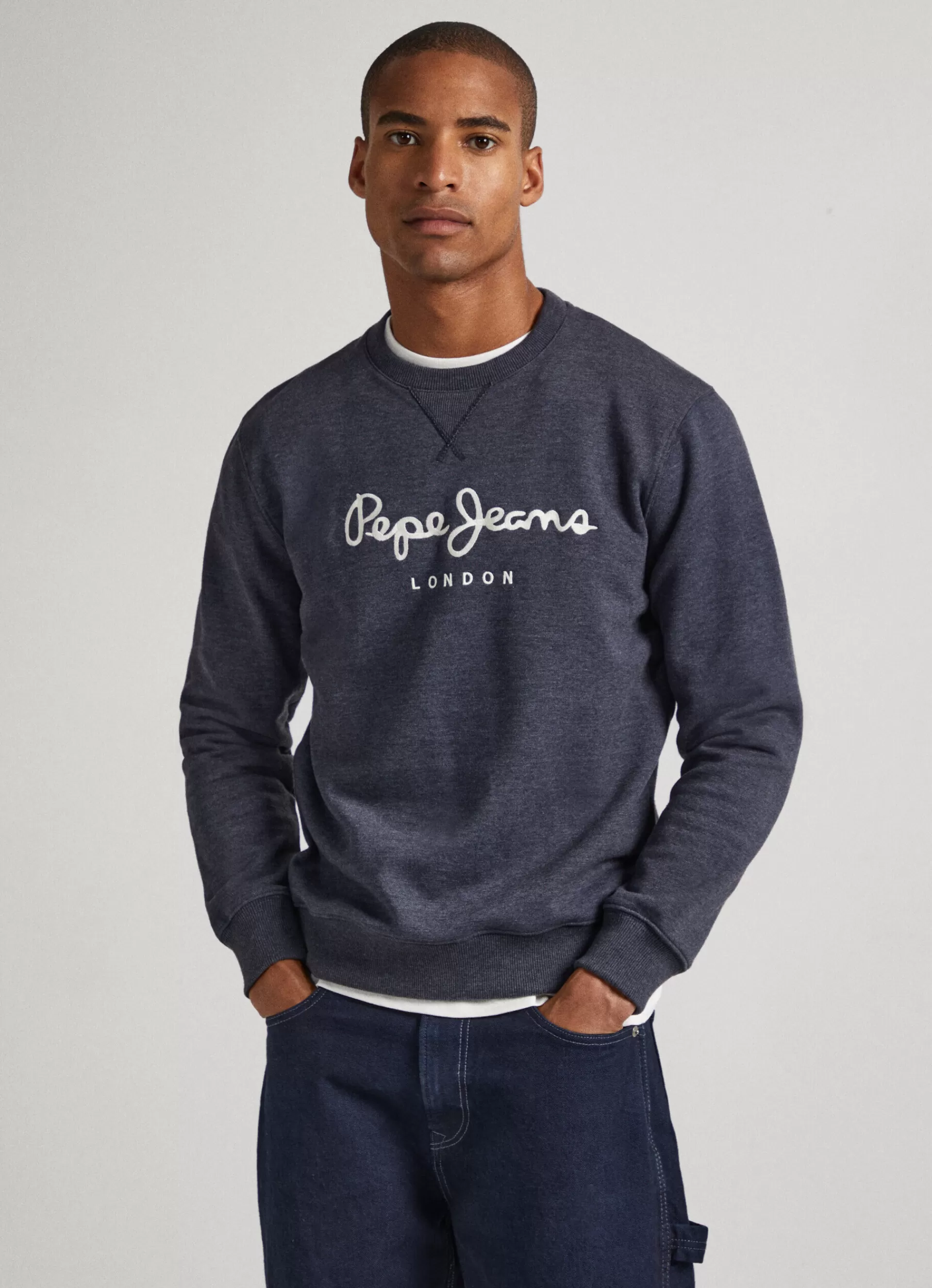 Sweatshirts & Hoodies*Men Pepe Jeans EMBROIDERED LOGO SWEATSHIRT Dulwich Blue