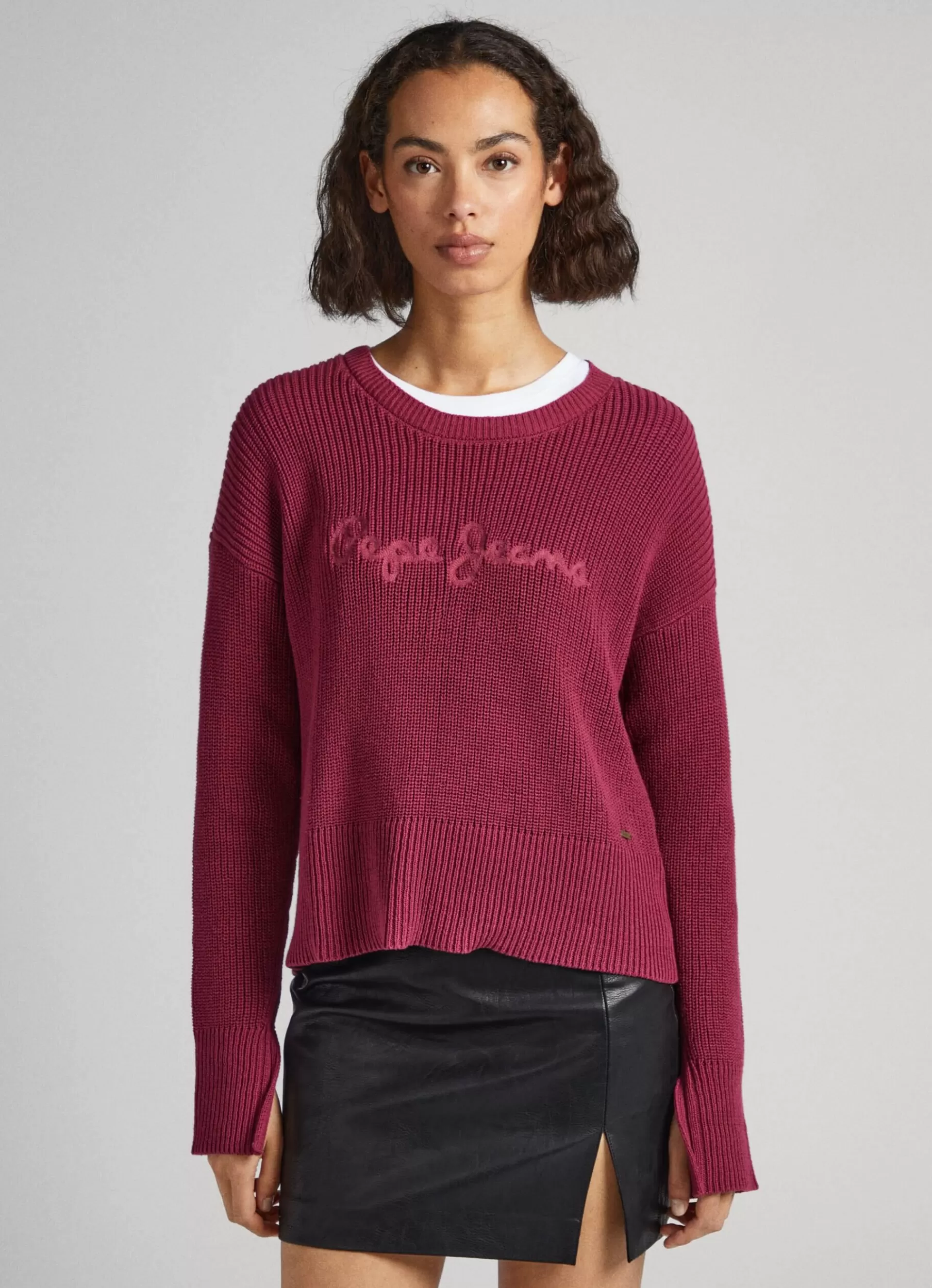 Sweaters & Cardigans | Knitwear*Women Pepe Jeans EMBROIDERED LOGO SWEATSHIRT Crushed Berry Red