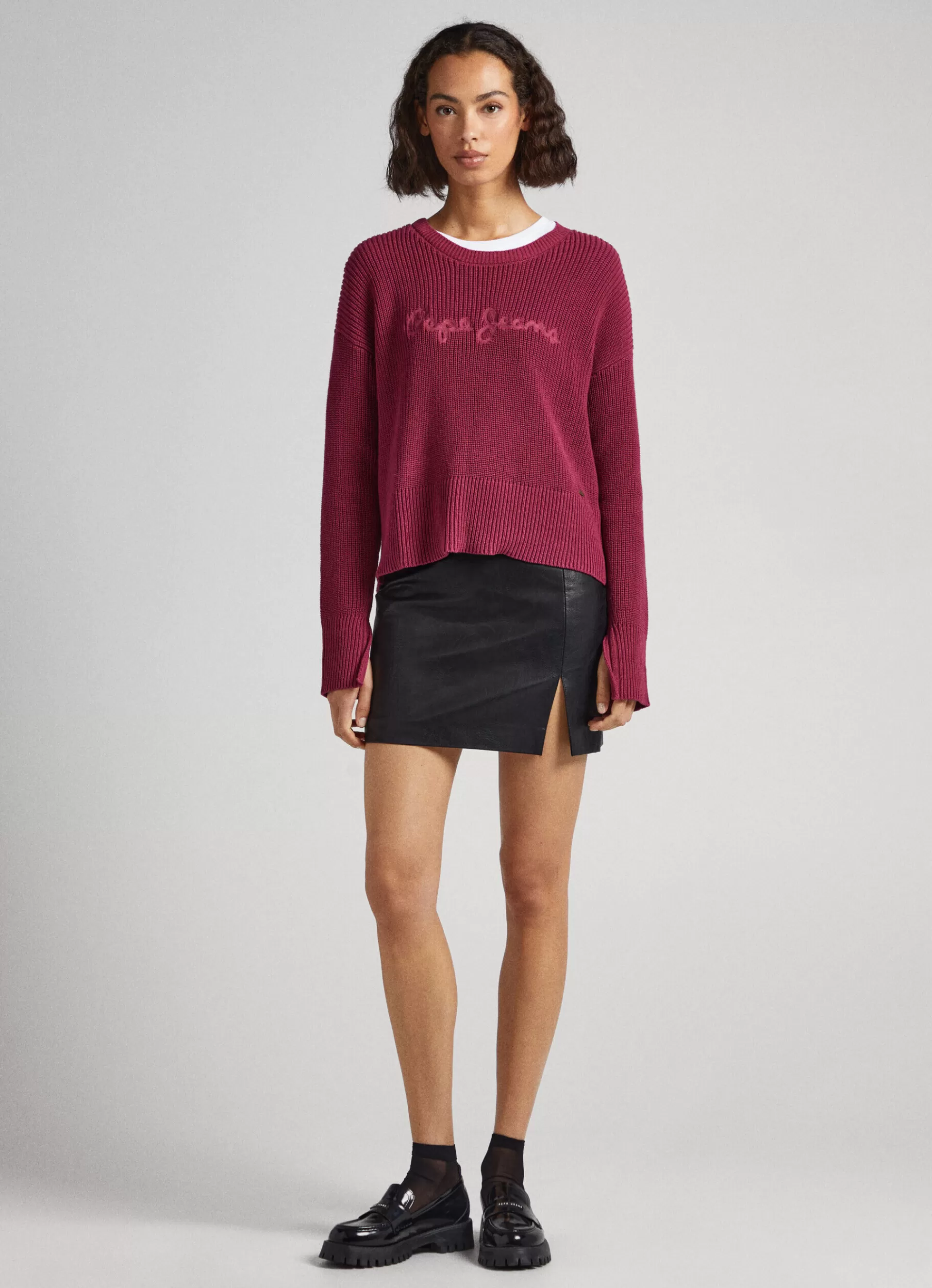 Sweaters & Cardigans | Knitwear*Women Pepe Jeans EMBROIDERED LOGO SWEATSHIRT Crushed Berry Red