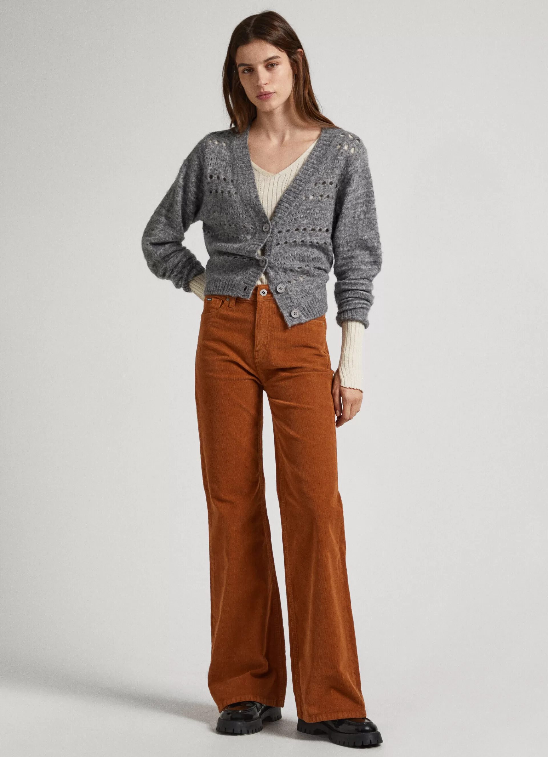 Pants*Women Pepe Jeans FLARED CORDUROY TROUSERS Tobacco Brown