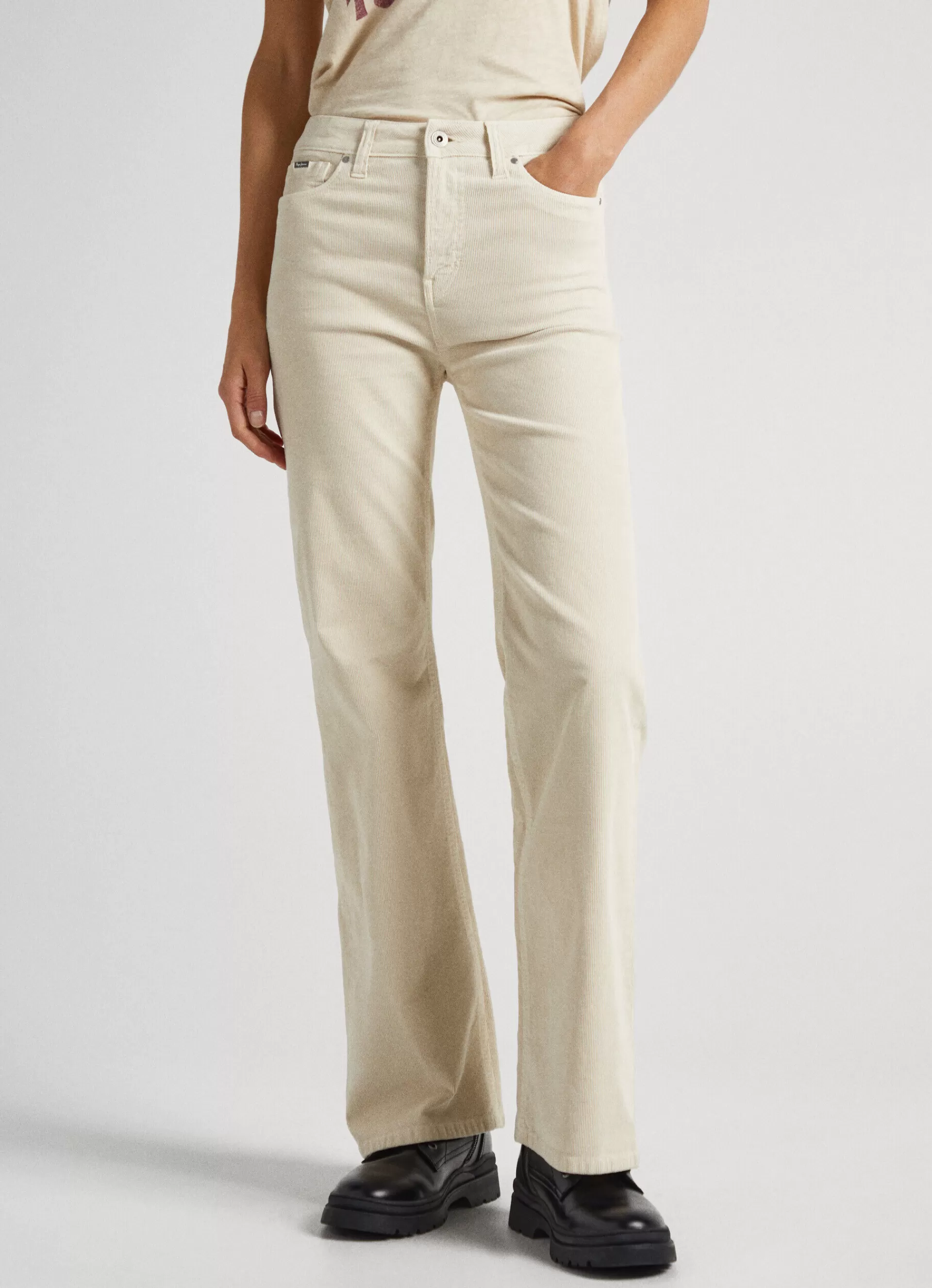 Pants*Women Pepe Jeans FLARED CORDUROY TROUSERS Ivory White