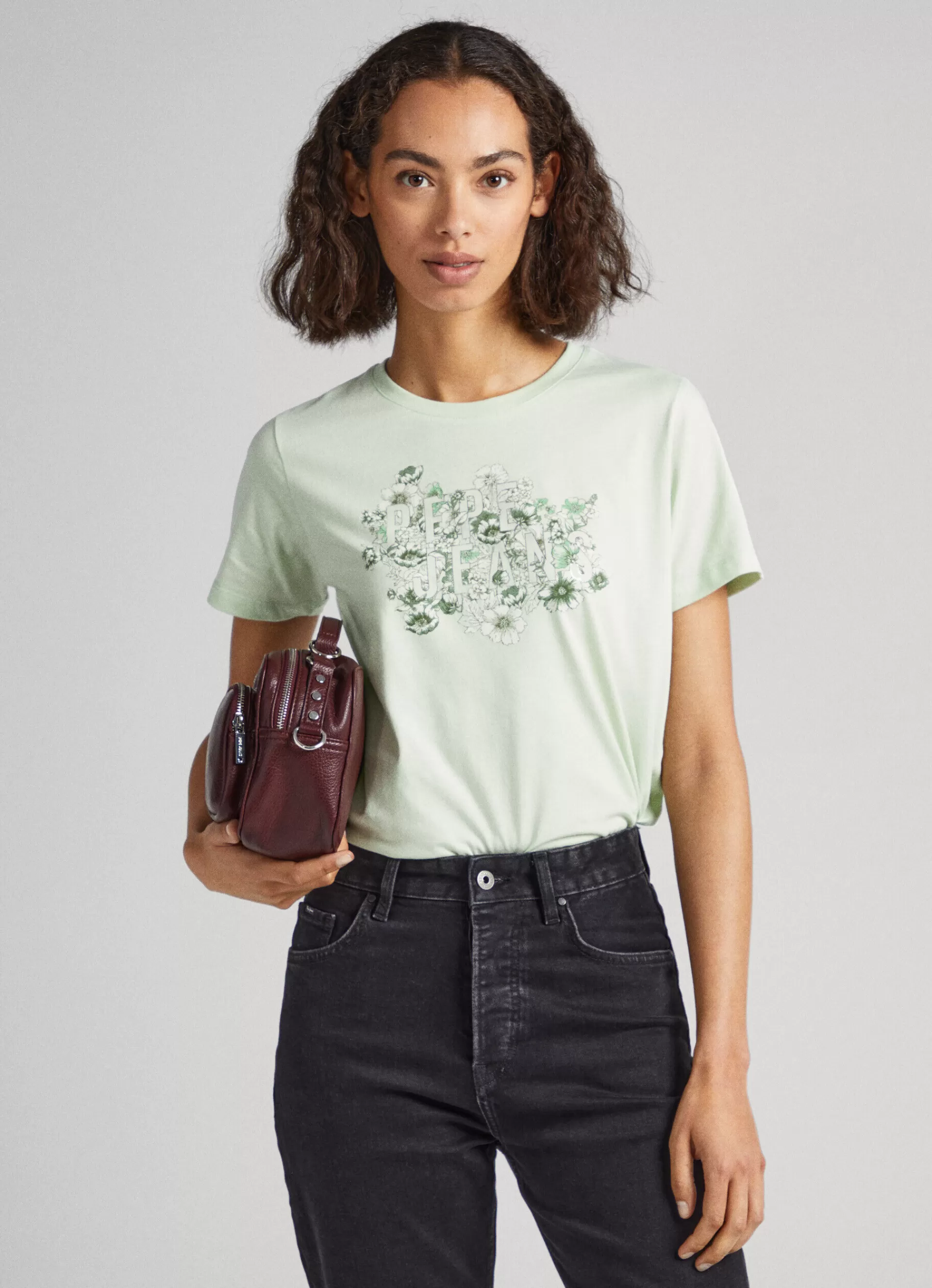 T-shirts*Women Pepe Jeans FLORAL PRINT T-SHIRT Bleach Green